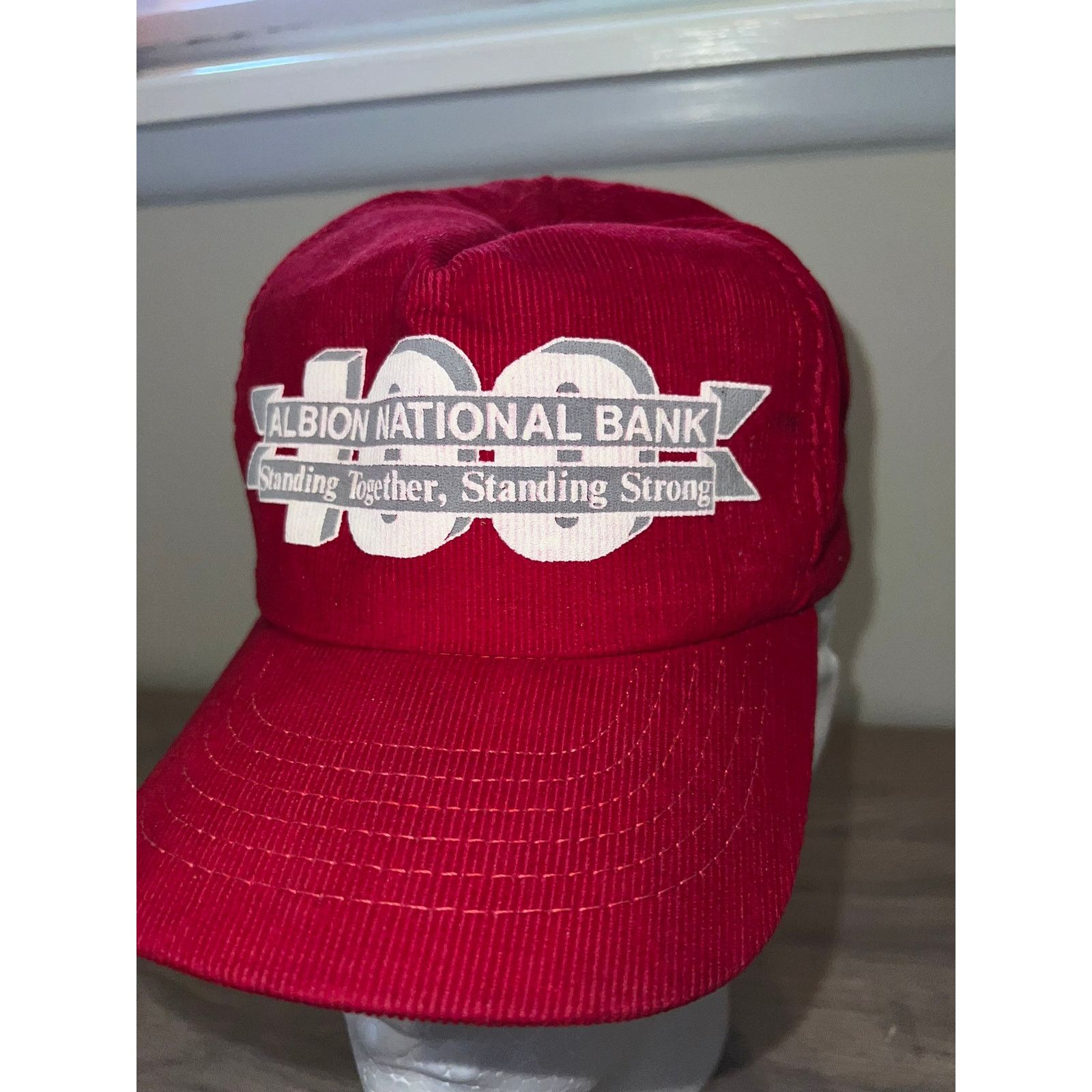 Vintage Vintage 1989 Albion National Bank 100 Years Red Corduroy Hat Size ONE SIZE - 3 Thumbnail