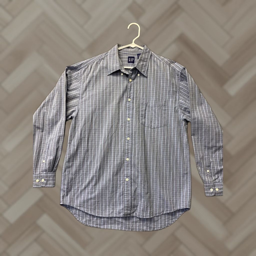 Gap Gap Shirt Mens Large L Heather Blue Gray Plaid Button-Up Multicolor 99-37 Mens Size US L / EU 52-54 / 3 - 1 Thumbnail