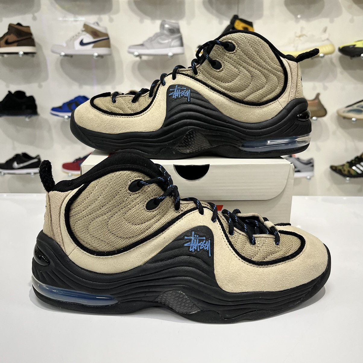 image of Nike Air Penny 2 Stussy Rattan Limestone Shoes in Sand/Black, Men's (Size 10)