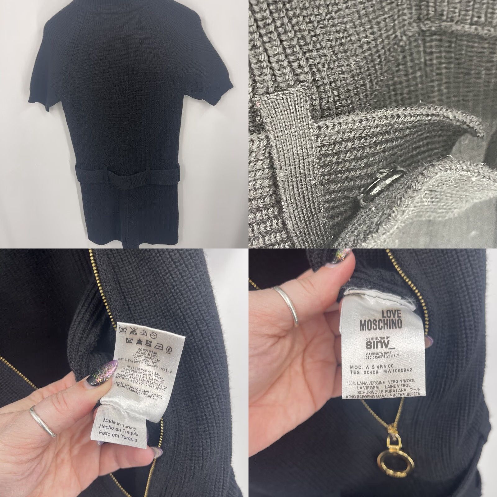 Moschino LOVE MOSCHINO Romper Women 4 Knit Black Zipper Front Belted Short Sleeve One-Piece Casual Dressy Size 27" / US 4 / IT 40 - 8 Thumbnail