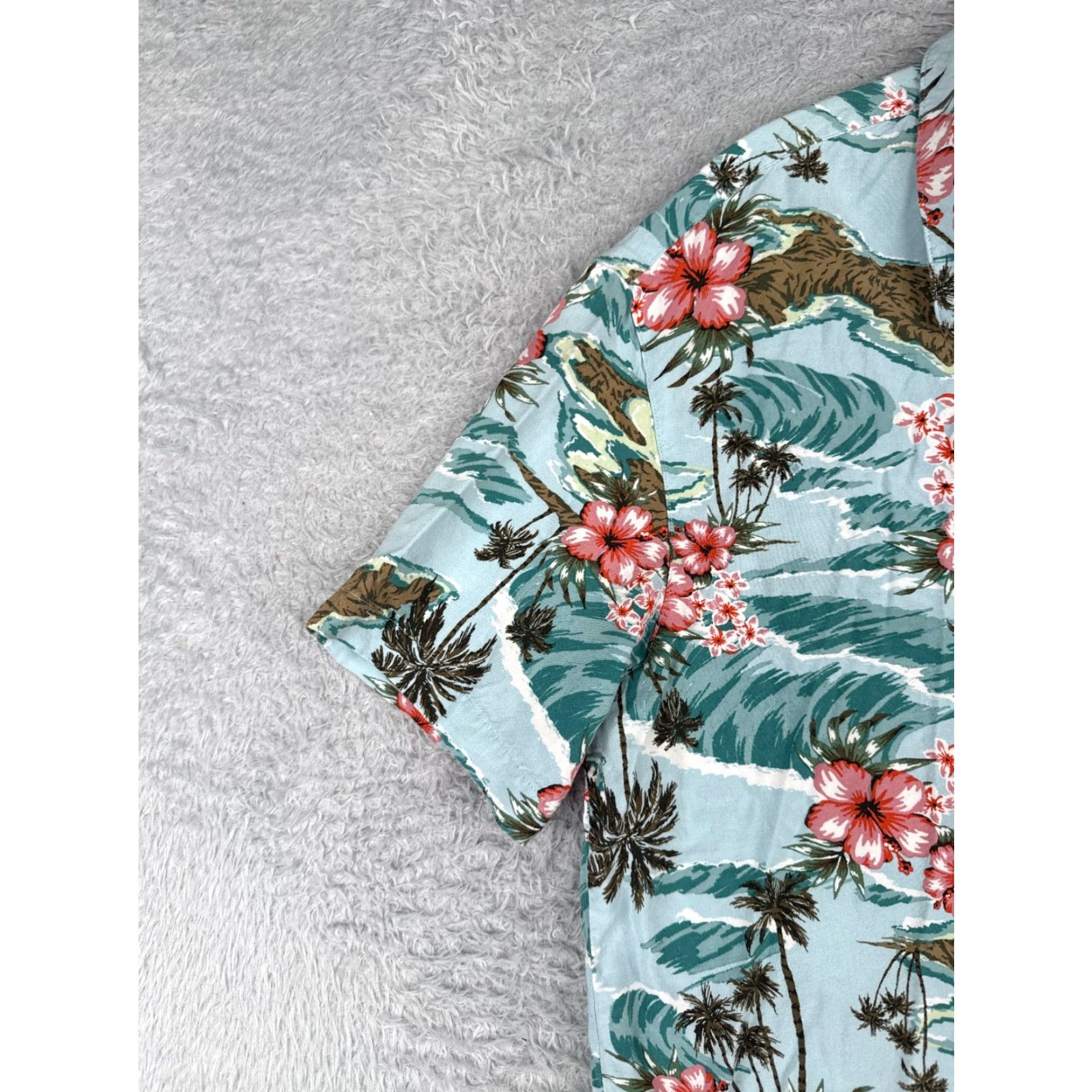 George George Men's Shirt Medium Blue Pink Floral Hibiscus Button-Up 100% Rayon Hawaiian Size US M / EU 48-50 / 2 - 3 Thumbnail