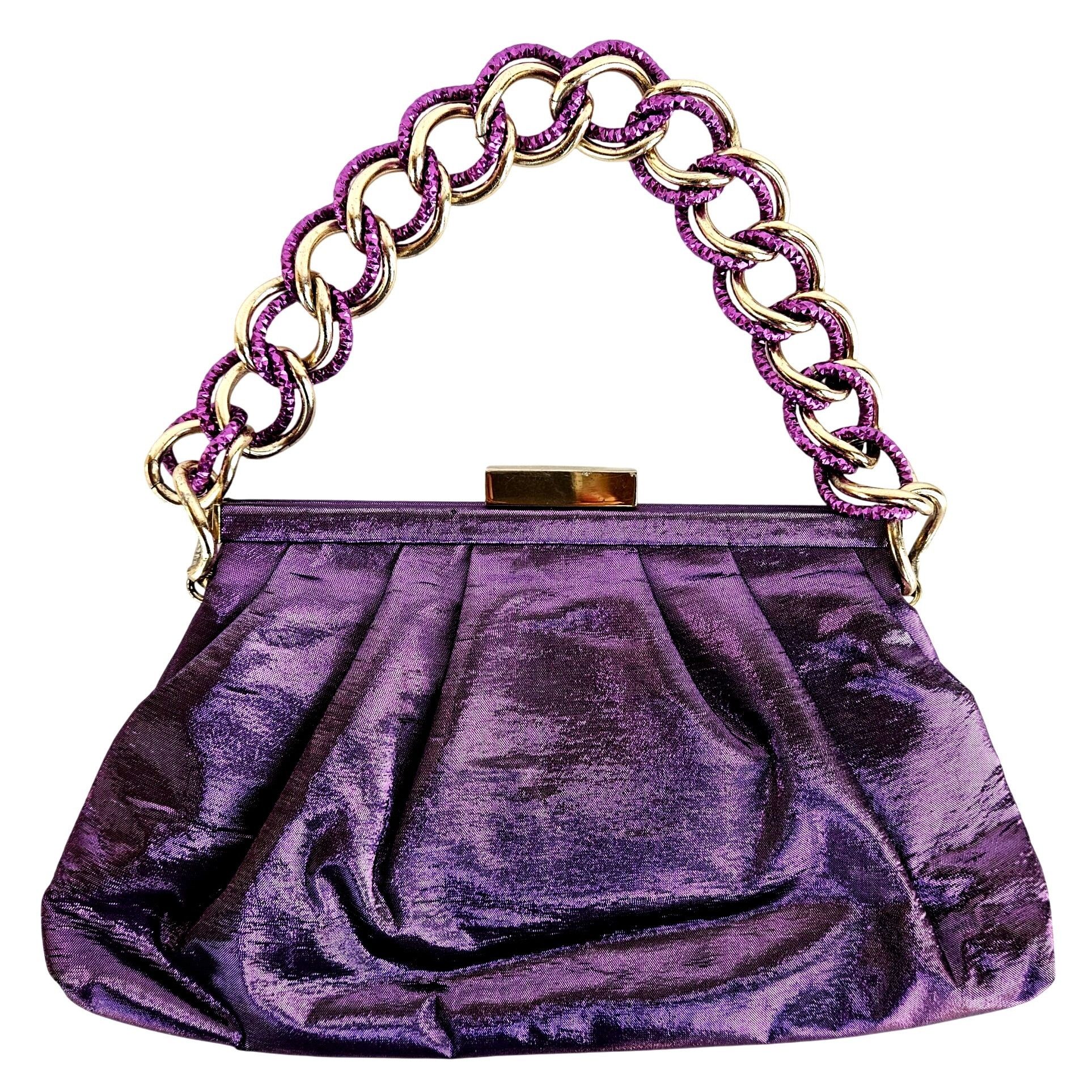 Other Fabiana Mori Italian Purple Satin Evening Bag Rhinestone Bow Size ONE SIZE - 5 Thumbnail