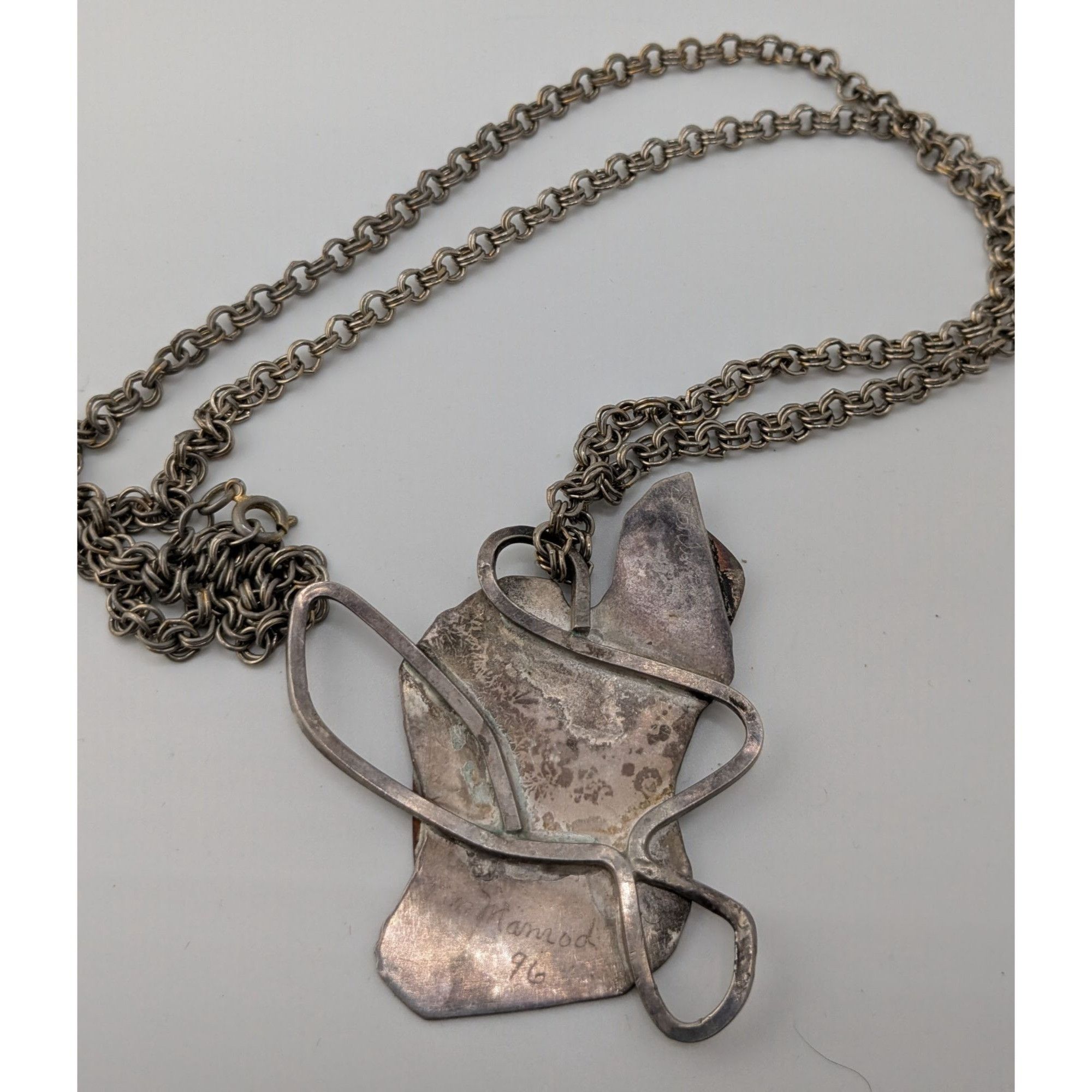 Handmade Vintage 1996 Artisan Brutalist Abstract Sterling Pendant Nec Size ONE SIZE - 8 Thumbnail