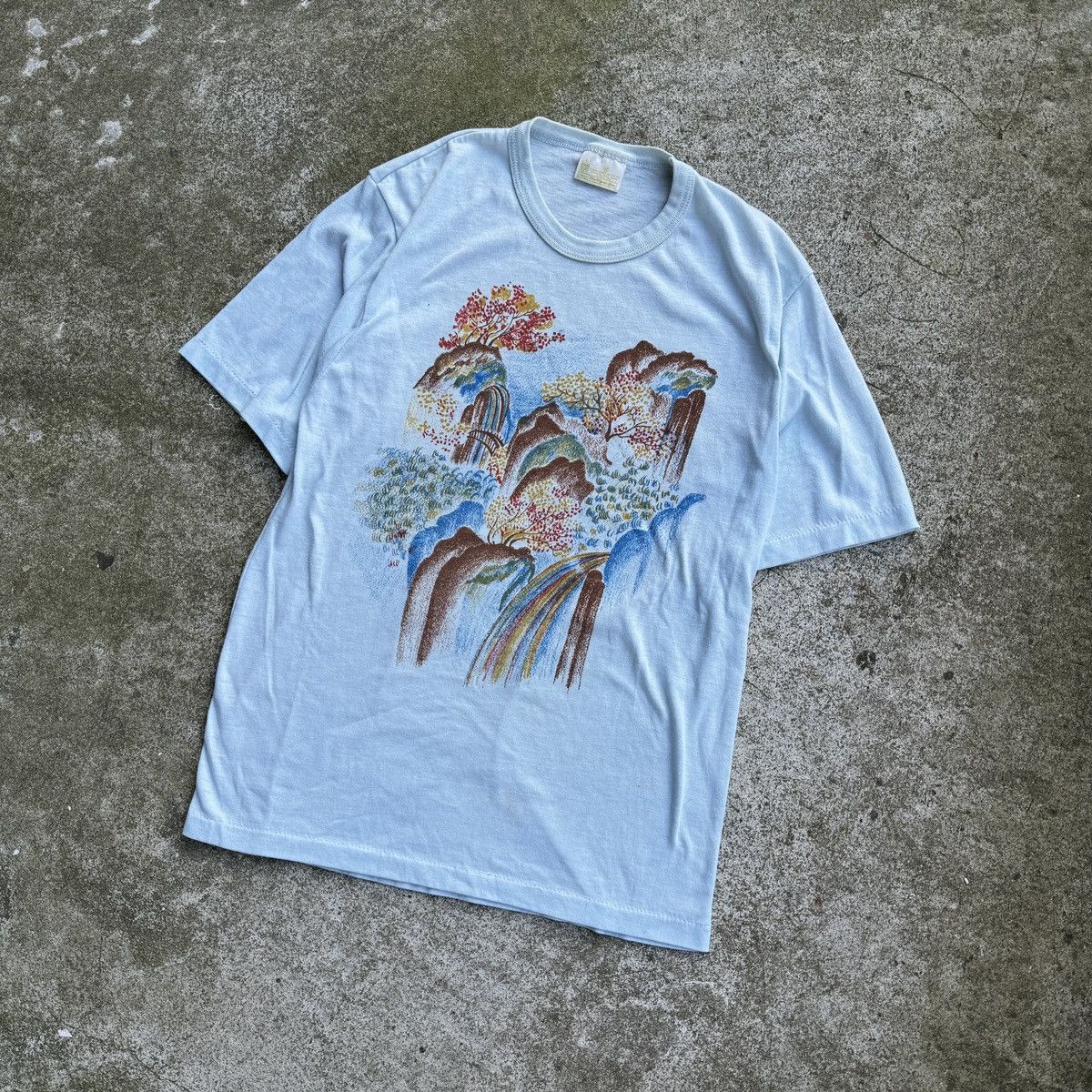 Vintage 70s Sears Waterfall Print Art Tee RRL Bode ERD ERL Size US M / EU 48-50 / 2 - 8 Thumbnail