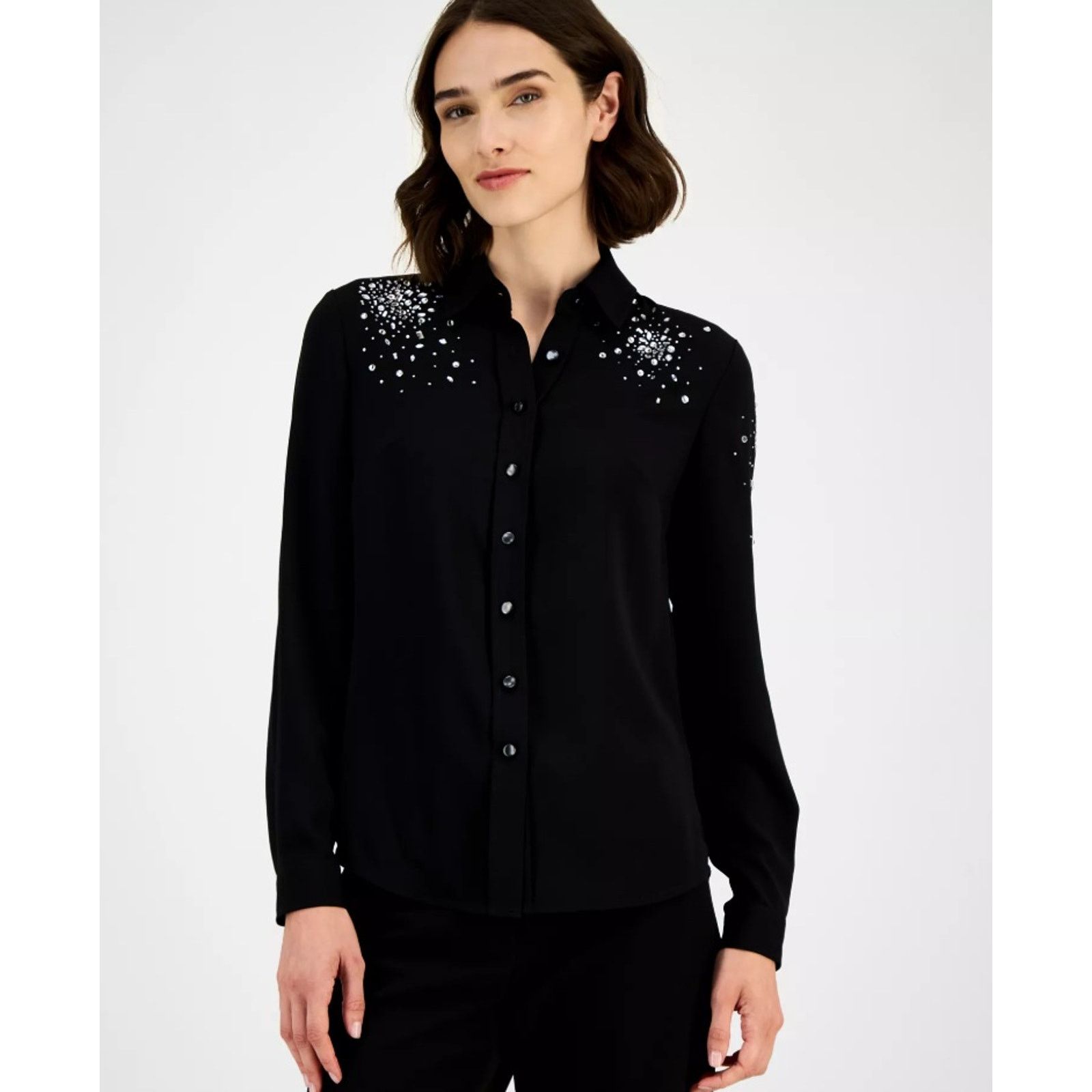 Anne Klein Anne Klein Women Embellished Button-Front Blouse Size M Size M / US 6-8 / IT 42-44 - 1 Thumbnail