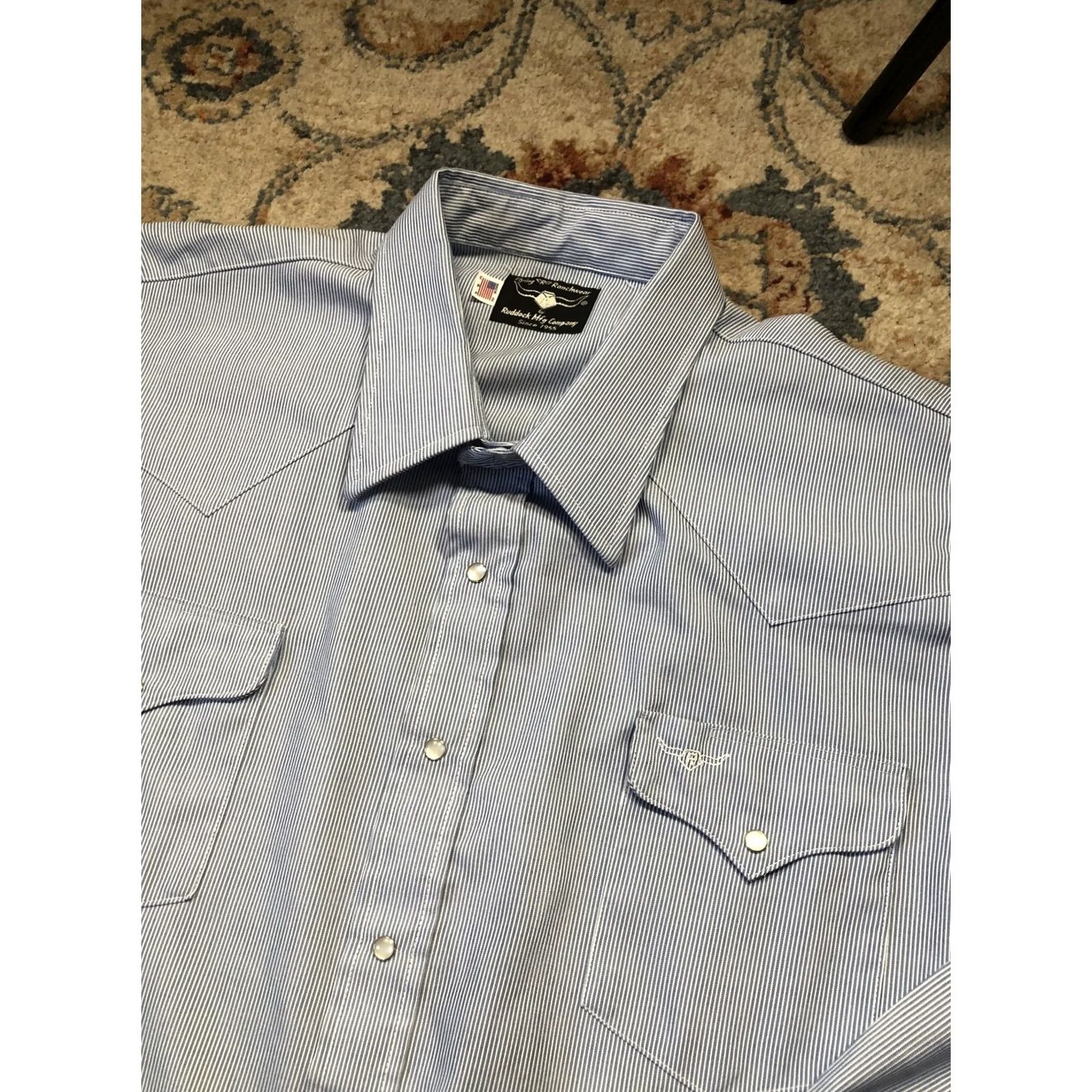 Vintage VINTAGE Flying R Ranchwear Shirt Mens 2XL Blue Western Pearl Snap Made in USA Size US XXL / EU 58 / 5 - 7 Thumbnail
