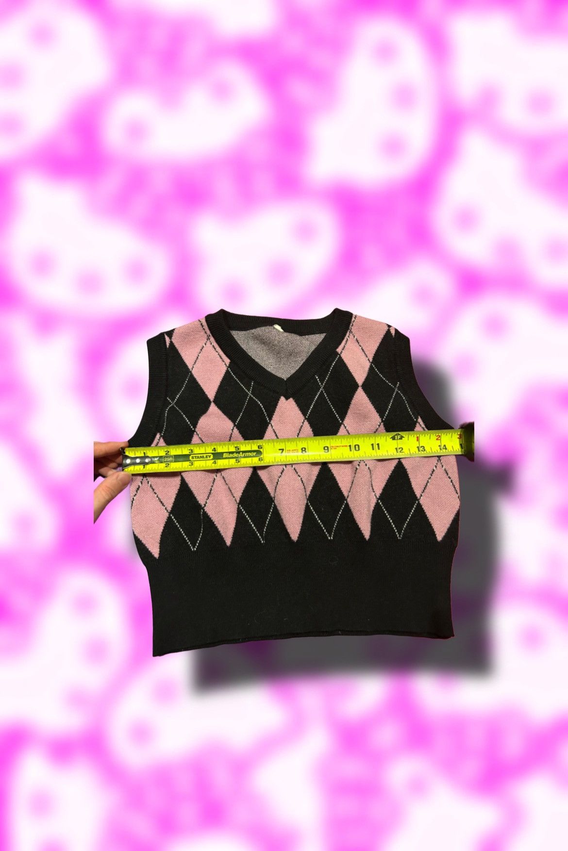 Japanese Brand × Vintage Authentic Argyle Pink and Black Vest Size M / US 6-8 / IT 42-44 - 2 Thumbnail