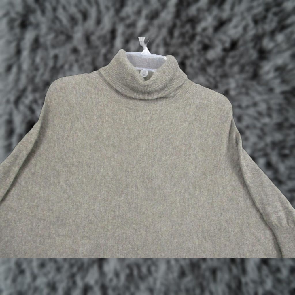 Vintage Garnet Hill Sweater Womens XS Beige Turtleneck Tunic Pockets Merino Cashmere Wool Blend Knit Long Sleeve Regular Size XS / US 0-2 / IT 36-38 - 1 Thumbnail