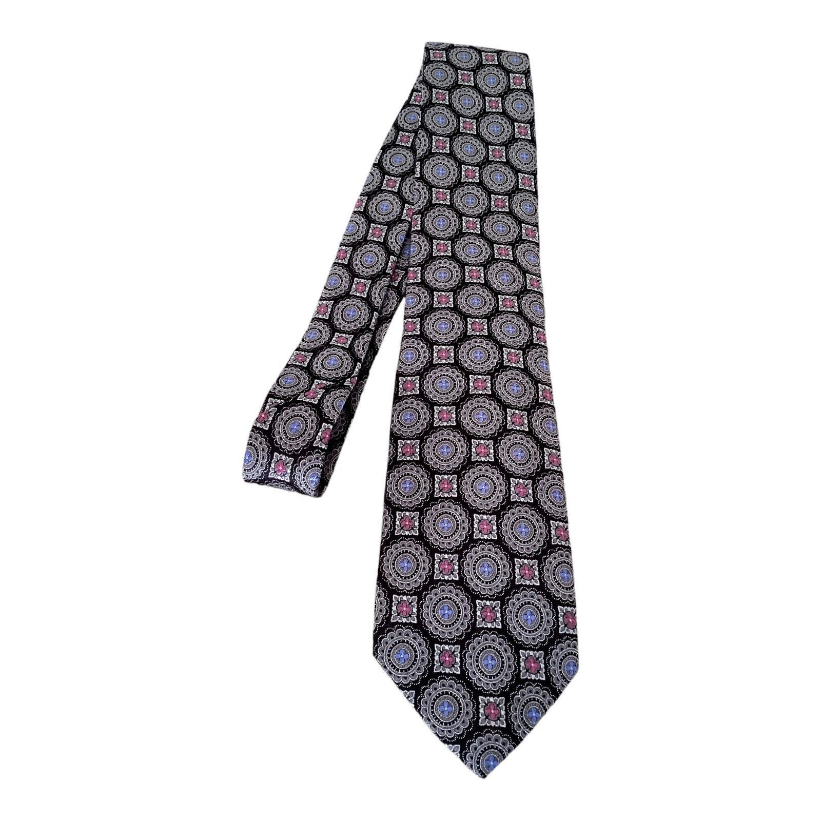 Robert Talbott ROBERT TALBOTT Gray Medallion Print Silk Tie Hand Swin In US Size ONE SIZE - 5 Thumbnail