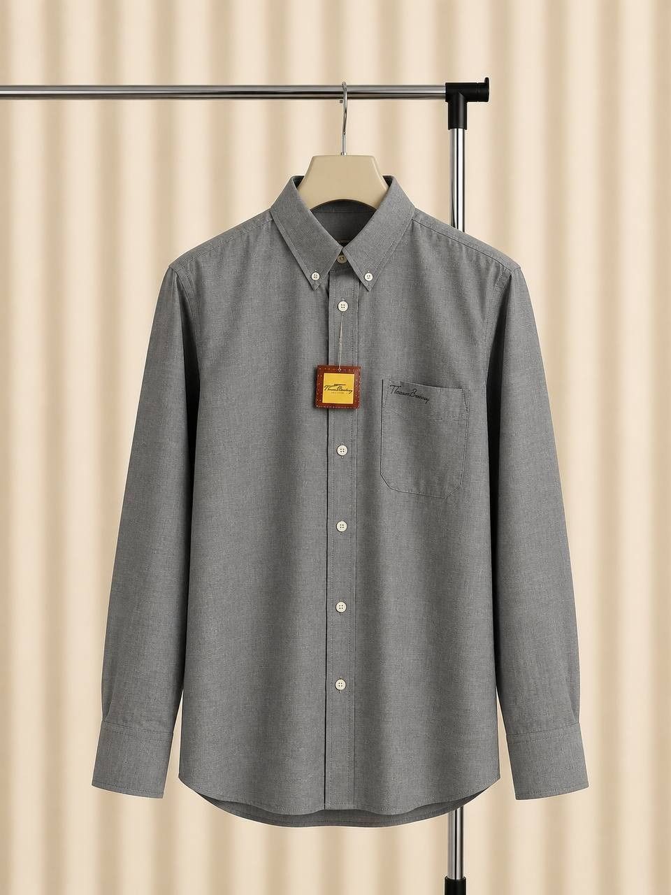 Other Thomas Burberry Men Gray Button Up Shirt Embroidered Logo L Size US XL / EU 56 / 4 - 1 Thumbnail