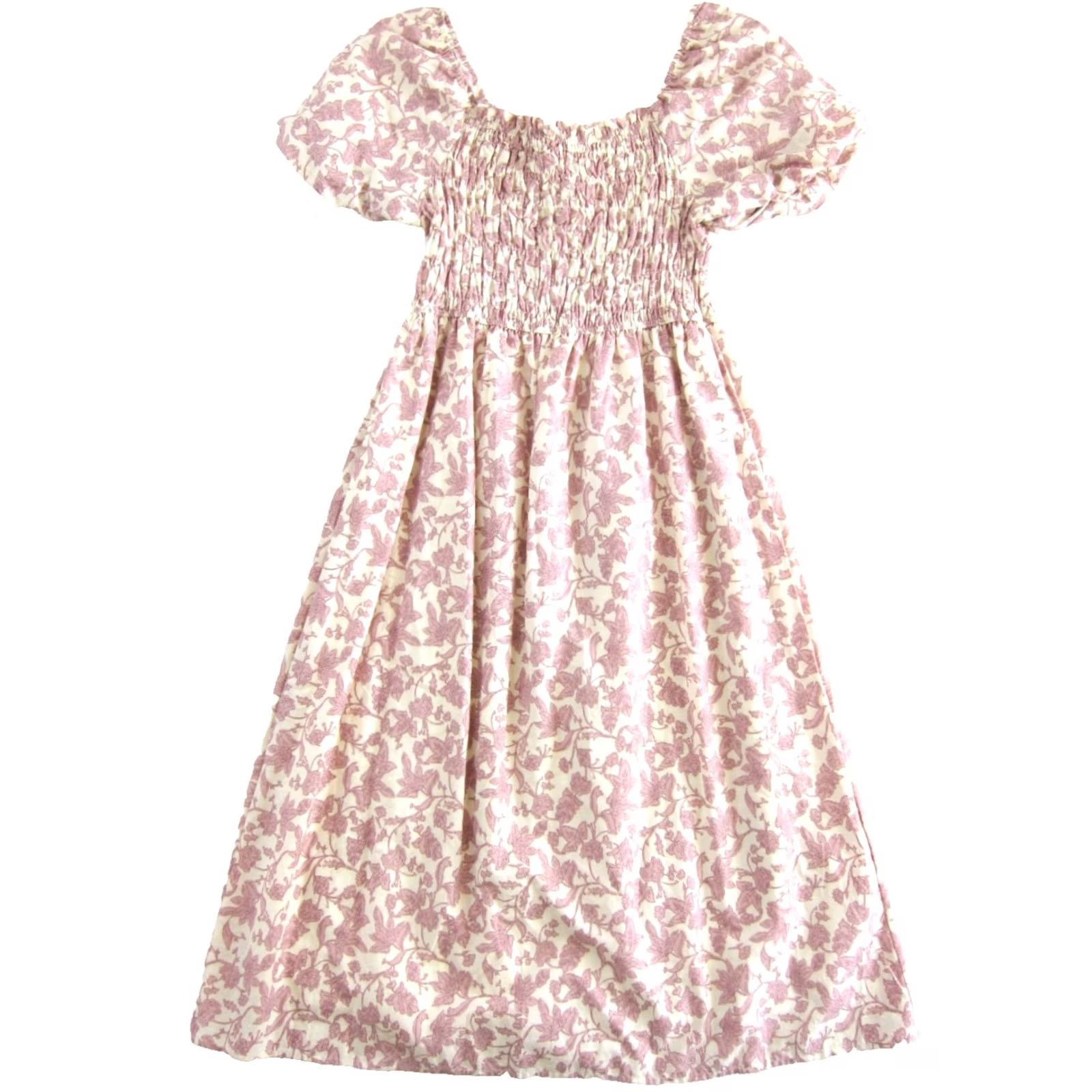 Vintage Ana & Rose NWT Ivory Pink Floral Short Puff Sleeve Midi Dress Large Size 36" / US 14 / IT 50 - 2 Thumbnail