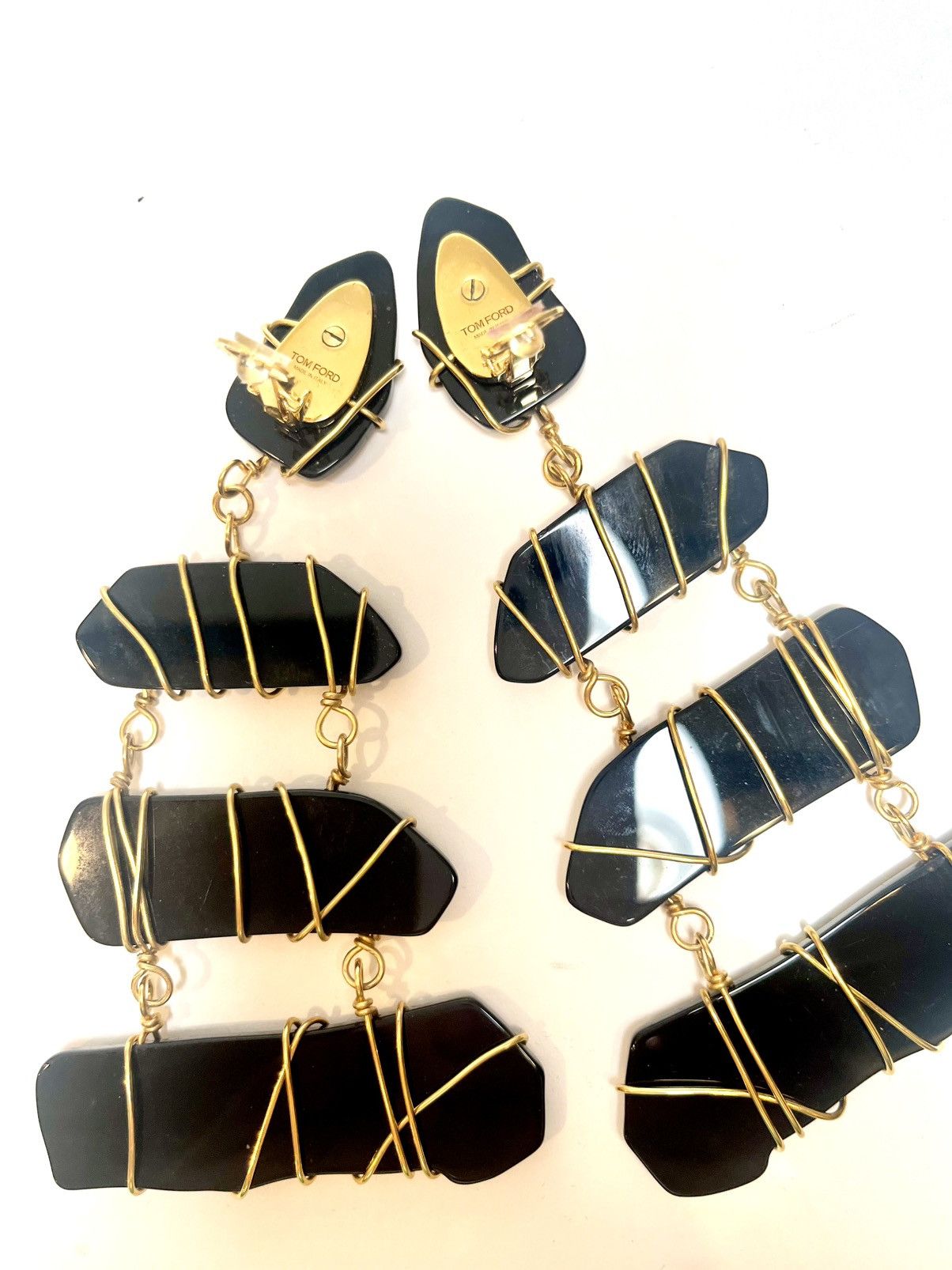 Tom Ford Tom Ford Wired Plexiglass Chandelier Earrings In Black Gold Size ONE SIZE - 4 Thumbnail
