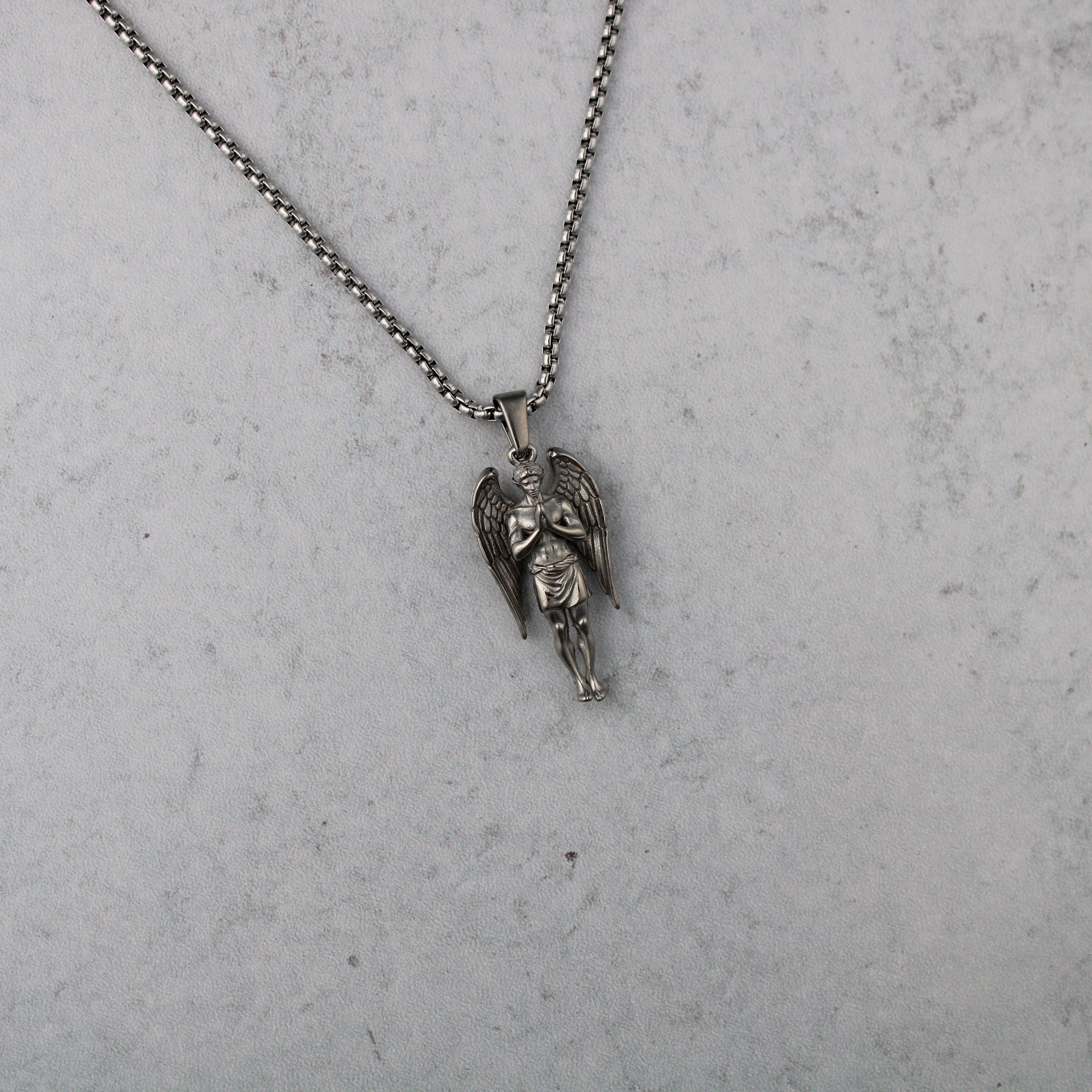 Jewelry Silver Guardian Angel Pendant Chain Necklace Size ONE SIZE - 5 Thumbnail