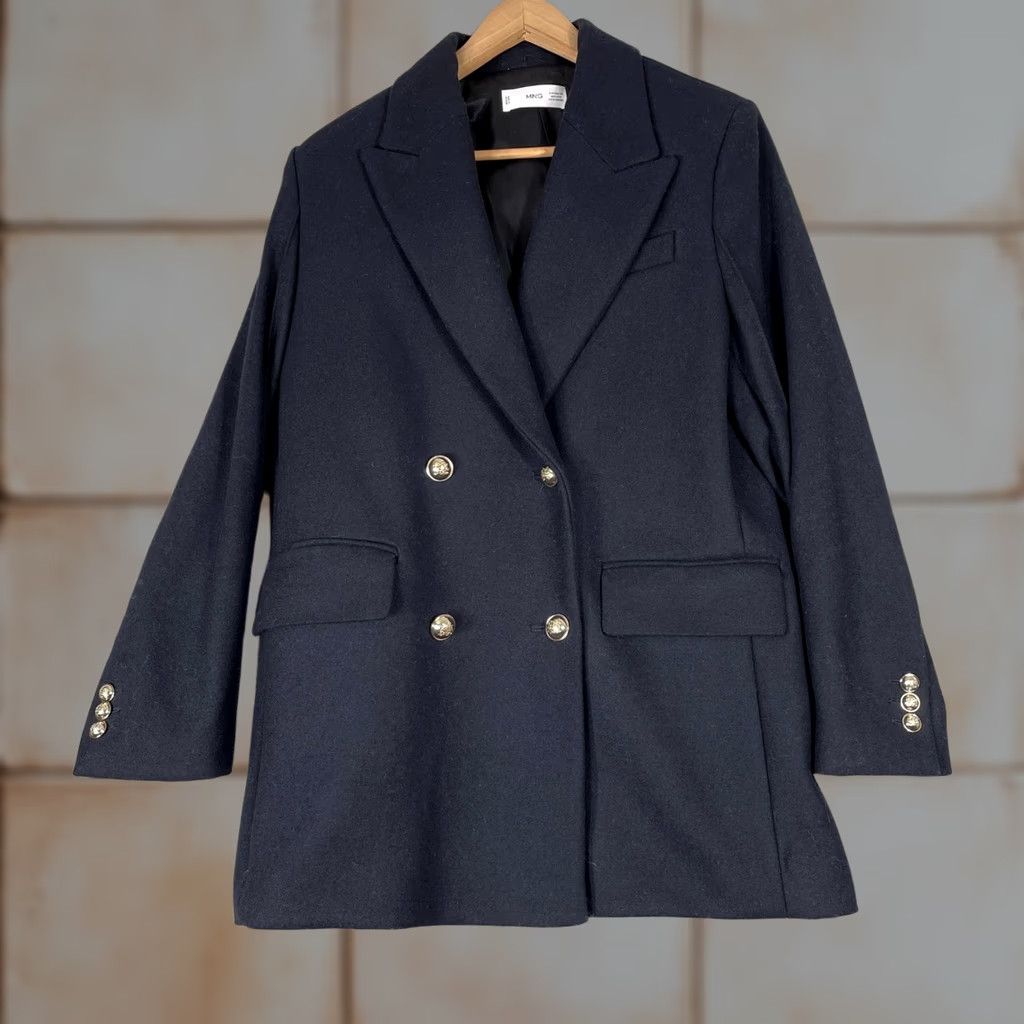 Mango Mango MNG Blazer Womens XS Navy Blue Wool Blend Double Breasted Gold Button Coat Jacket Size XS / US 0-2 / IT 36-38 - 1 Thumbnail