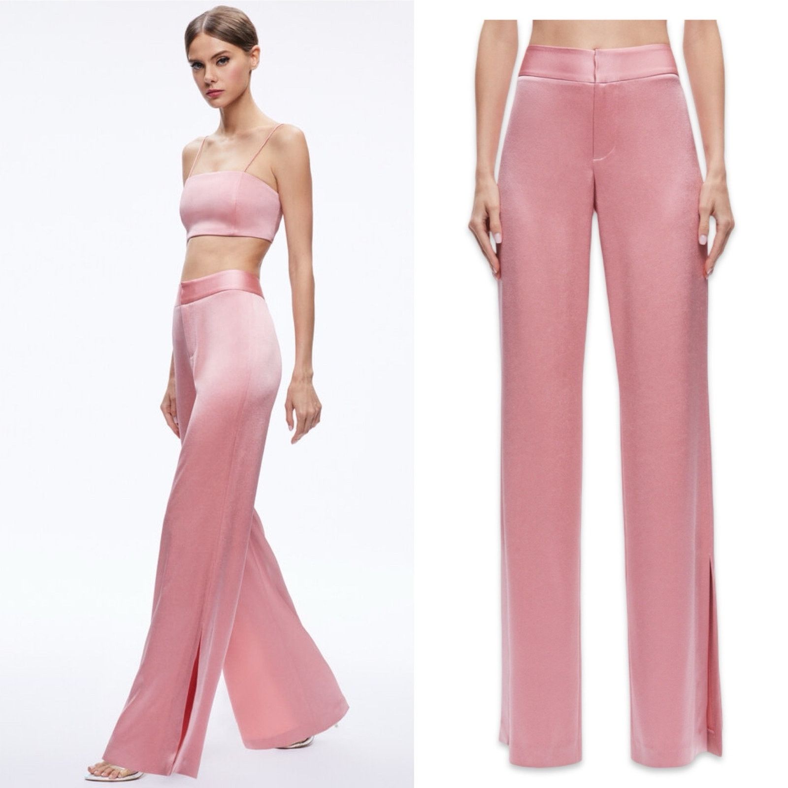 image of Alice Olivia NWT Alice + Olivia Jc Wide Leg Slit Pant In Rose Pink Sz. 4, Women's (Size 27)