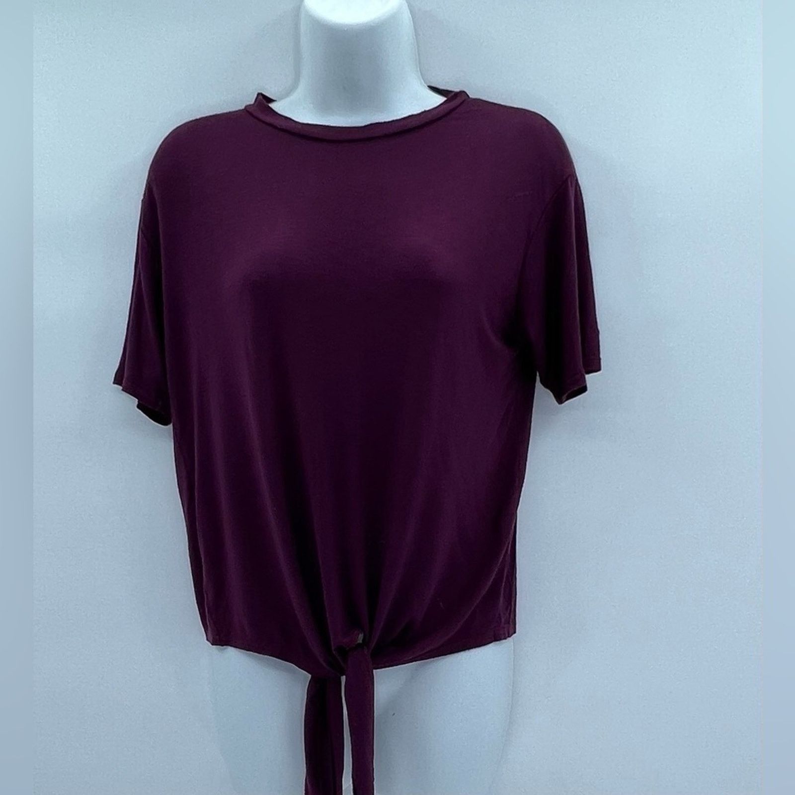 Boohoo BOOHOO WOMENS MAROON TIE FRONT TEE SZ2 Size XS / US 0-2 / IT 36-38 - 2 Thumbnail