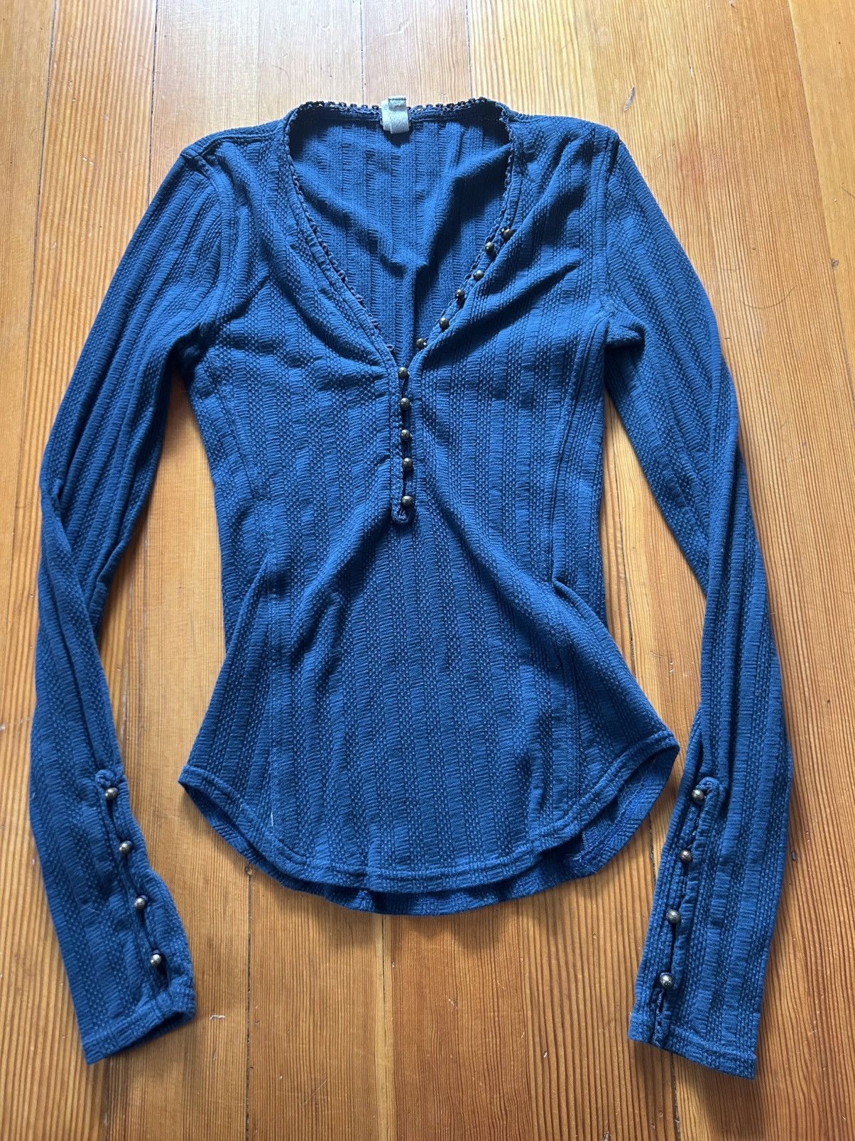Free People Blue Free People Button Up Henley Size XS / US 0-2 / IT 36-38 - 2 Thumbnail