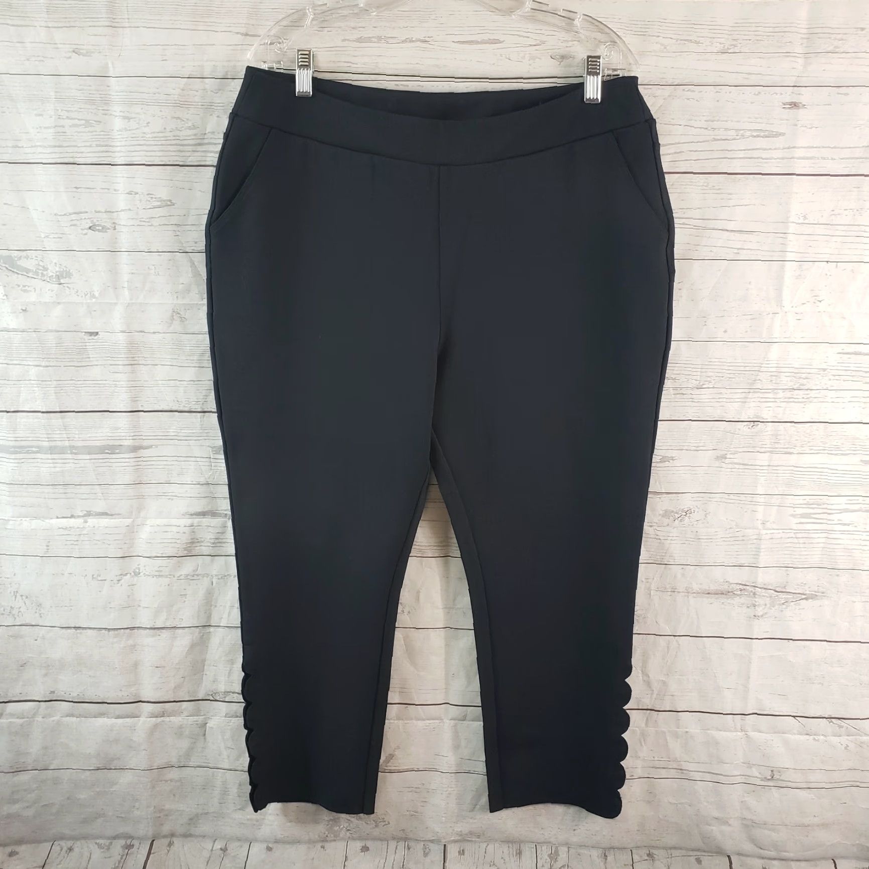 Soft Surroundings Soft Surroundings Womens Sadie Scalloped Ponte Cropped Pants PL Blue Pull On Pants Womens PL Blue Cropped 21.5in Inseam Size 36" / US 14 / IT 50 - 2 Thumbnail