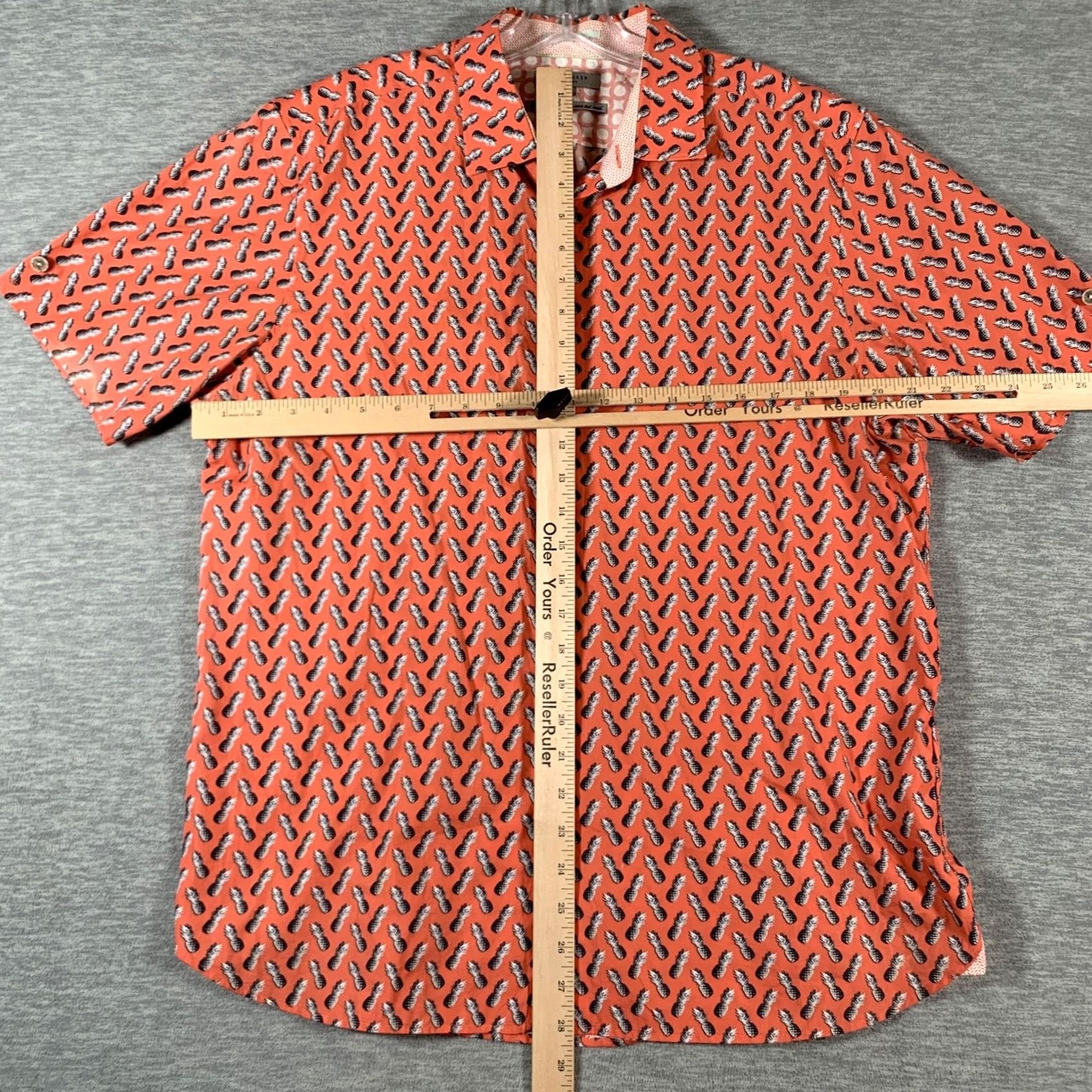 Ted Baker Ted Baker Shirt Mens Large Orange Pineapple Print Short Sleeve Button Front Size US L / EU 52-54 / 3 - 7 Thumbnail