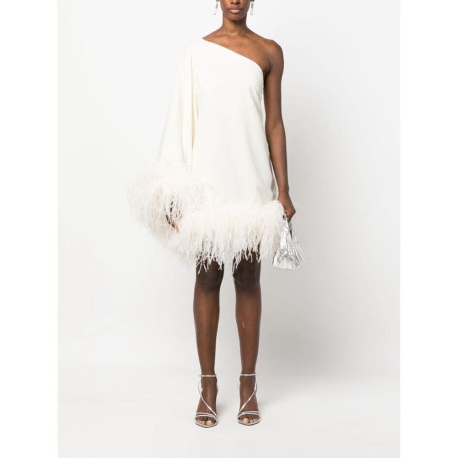 Taller Marmo Piccolo Ubud Ivory Feather One Shoulder Dress