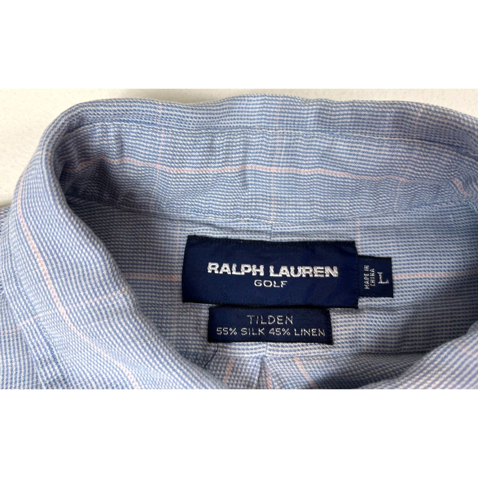 Ralph Lauren Ralph Lauren Golf Tilden Button-Down Shirt Window Pane Silk Linen Sz L Mens Long Sleeve Blue Size US L / EU 52-54 / 3 - 7 Thumbnail