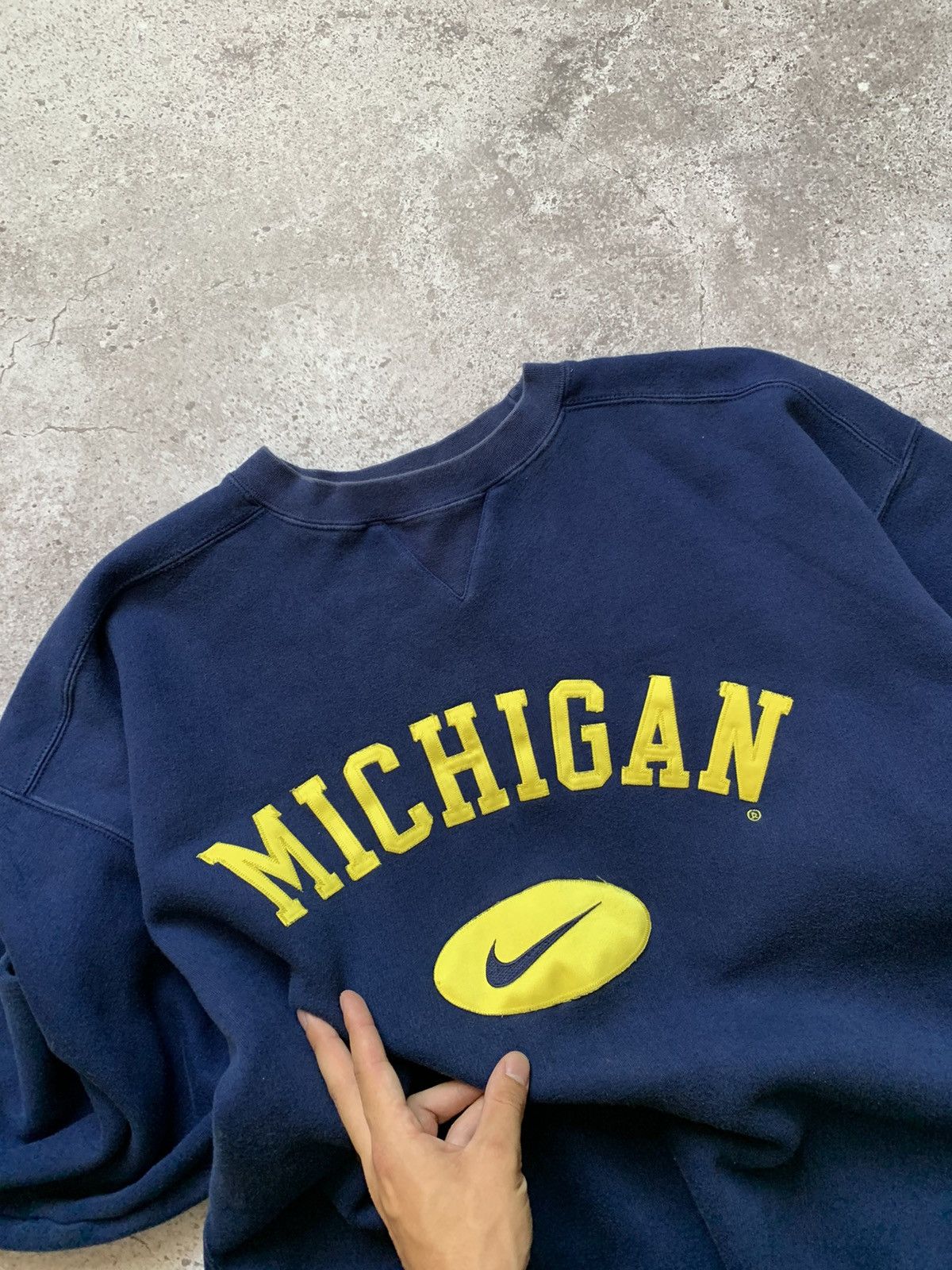 Nike × Vintage Vintage Nike Michigan Center Swoosh Sweatshirt Blue Large Size US XL / EU 56 / 4 - 3 Thumbnail