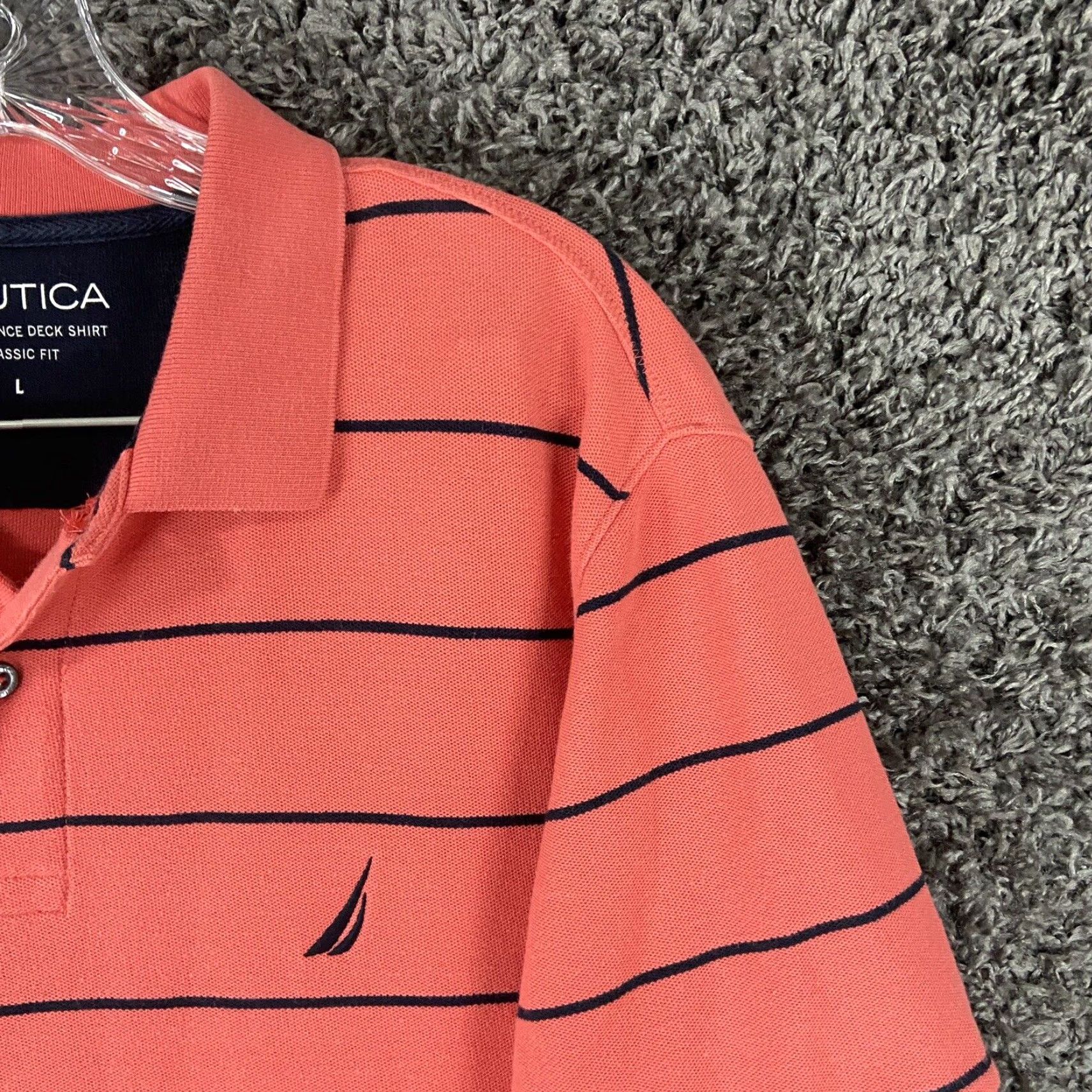 Nautica VINTAGE Nautica Polo Shirt Men’s L Short Sleeve Pink Blue Striped Deck Performance Size US L / EU 52-54 / 3 - 4 Thumbnail