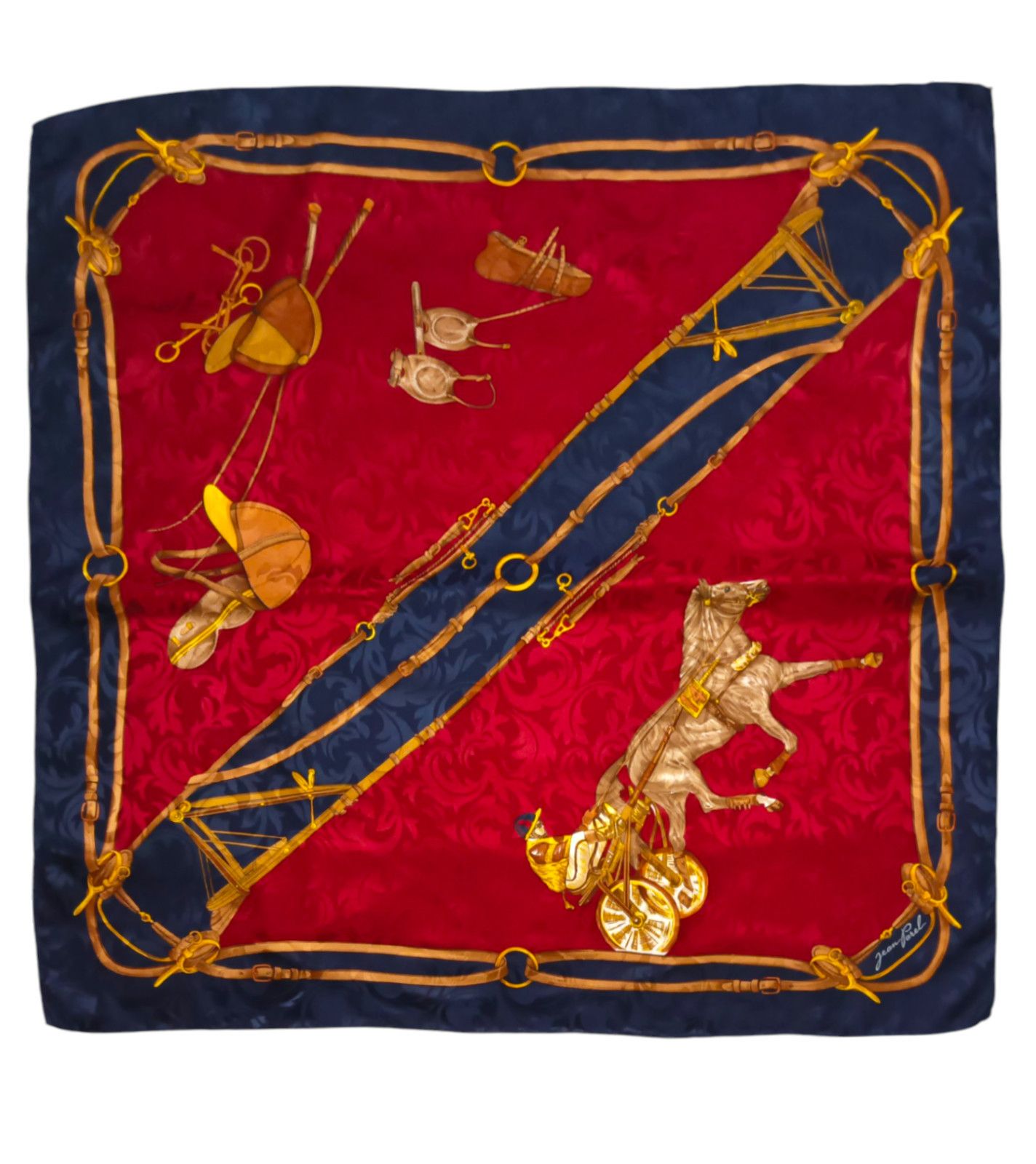 Other JEAN PAREL Paris Horse Jockey Blue Red Gold Silk Scarf Size ONE SIZE - 1 Thumbnail