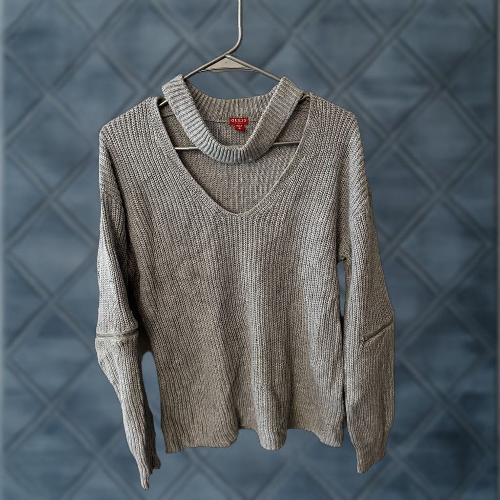 Guess VINTAGE GUESS Blue Open V-Neck Sweater Shirt Womens M Blue Open Zips Sleeve Pullover Size M Size M / US 6-8 / IT 42-44 - 1 Thumbnail