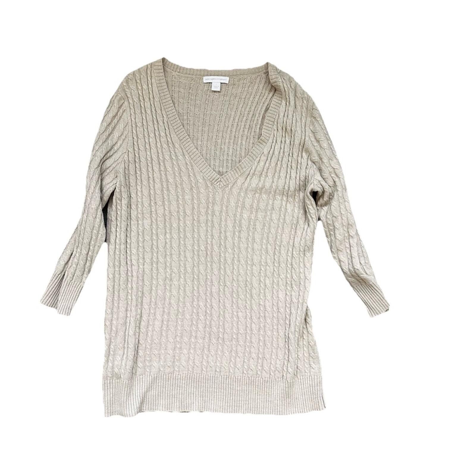 Tripp NYC New York & Company Tan Cable Knit V Neck Sweater Size Large Size L / US 10 / IT 46 - 1 Thumbnail
