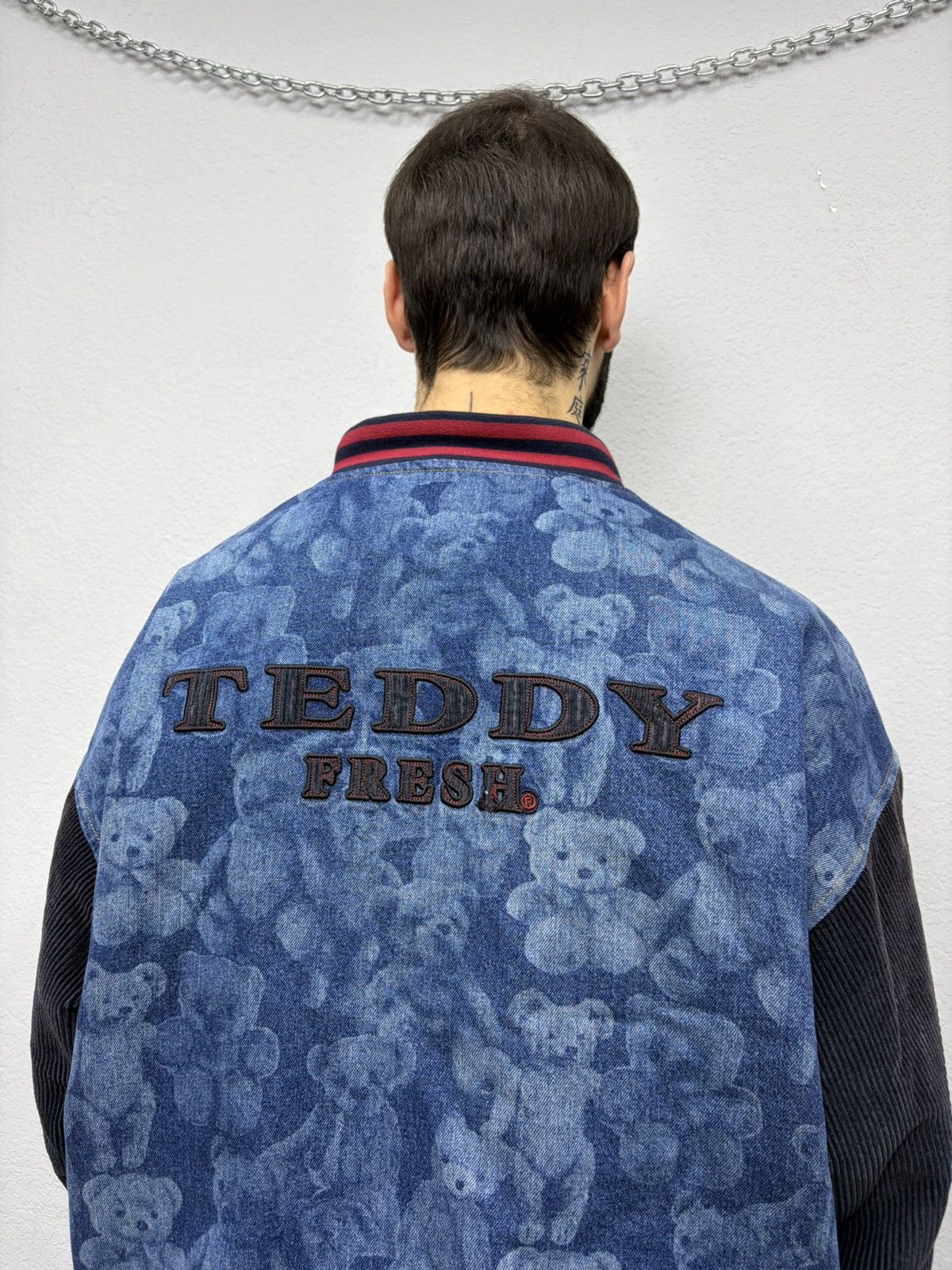 Teddy Fresh Teddy Fresh Denim Varsity Jacket Hybrid All-Over Bear Print Size US L / EU 52-54 / 3 - 12 Thumbnail