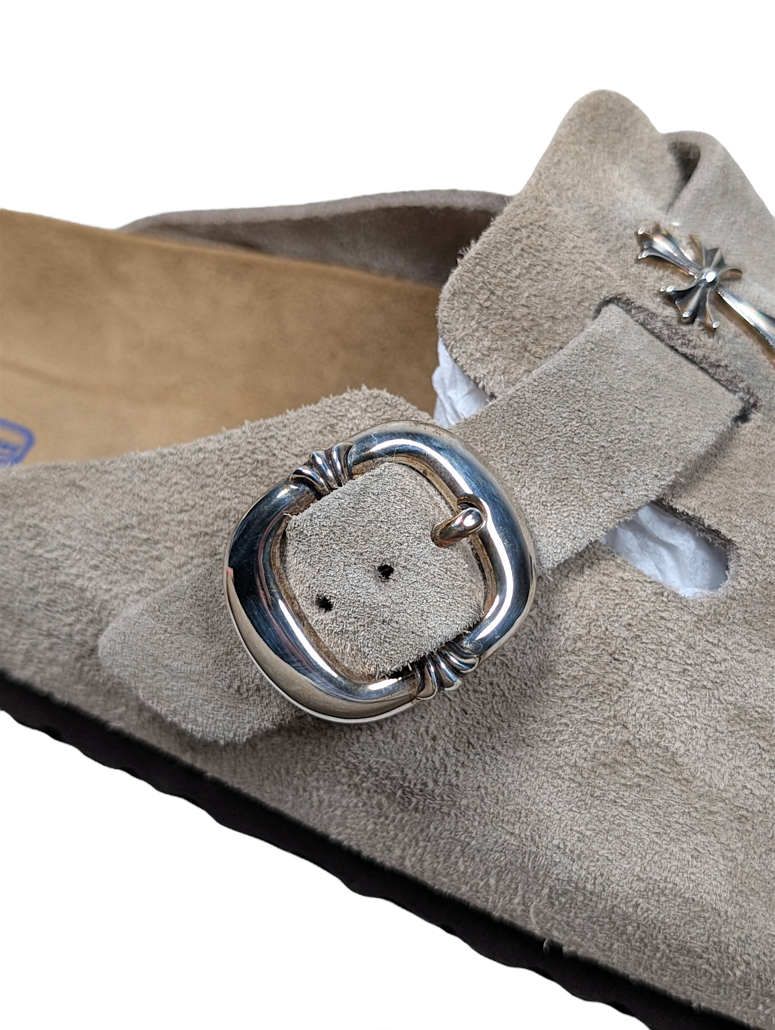 Chrome Hearts Cross Embellished Birkenstock Boston Suede Sandals Size US 7 / EU 40 - 3 Thumbnail