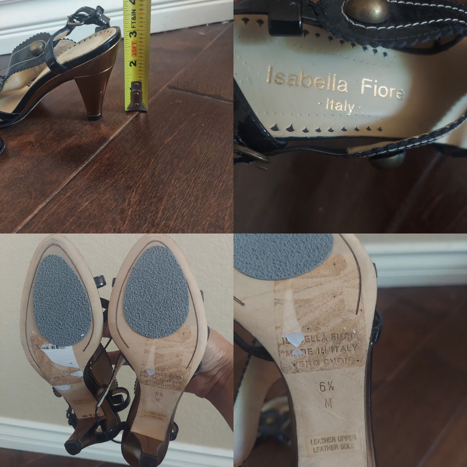 Vintage Isabella Fiore Women's Slingbacks Heels Made in Italy Size 6.5 M Green Black, Solid, Leather, Heel, 1 3/4 in. to 2 3/4 in., Women's, Casual, 90s? Size US 7 / IT 37 - 8 Thumbnail