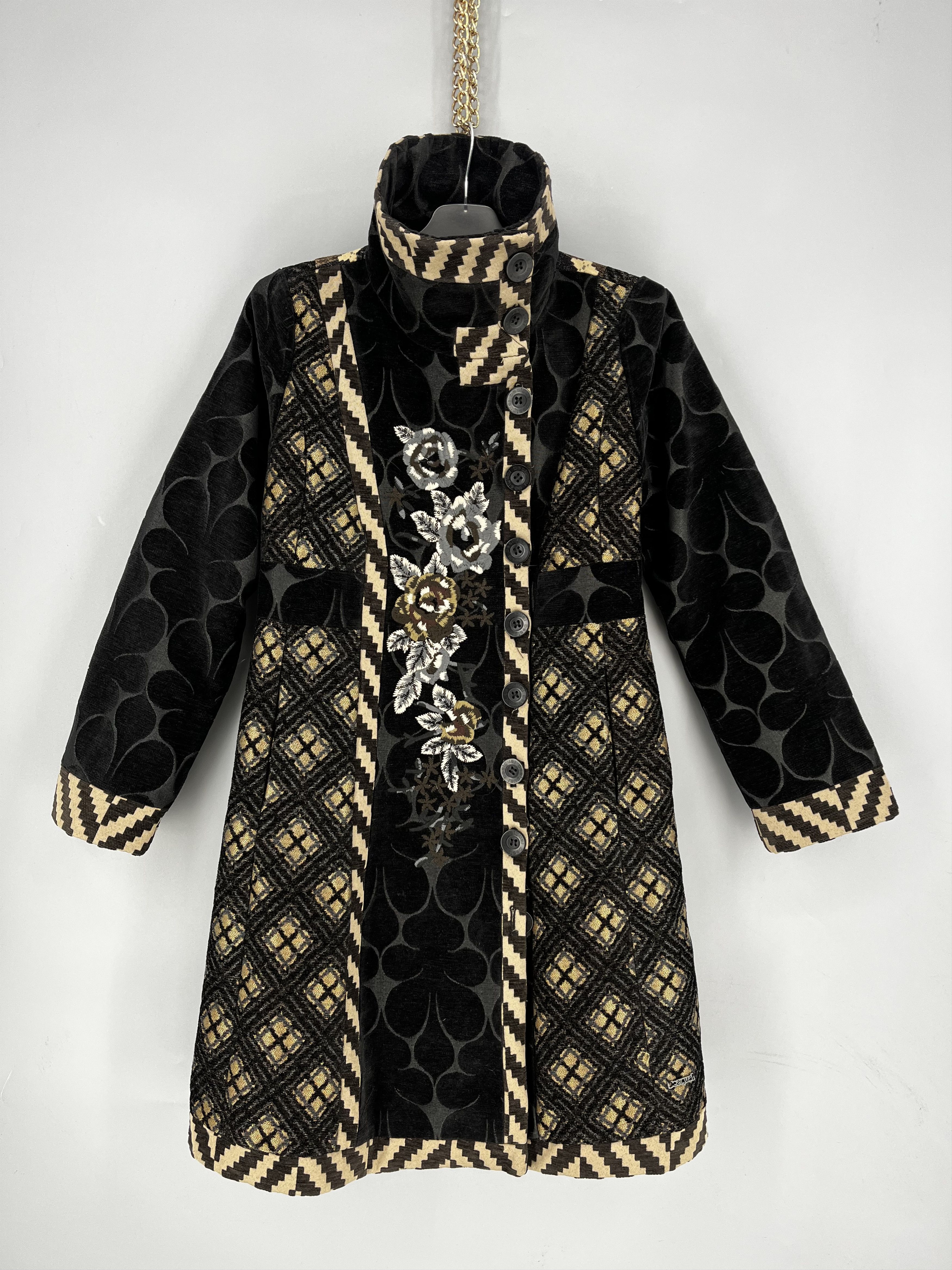 Desigual Desigual Womens Black Beige Embroidered Coat Jacket Pockets Size M / US 6-8 / IT 42-44 - 6 Thumbnail