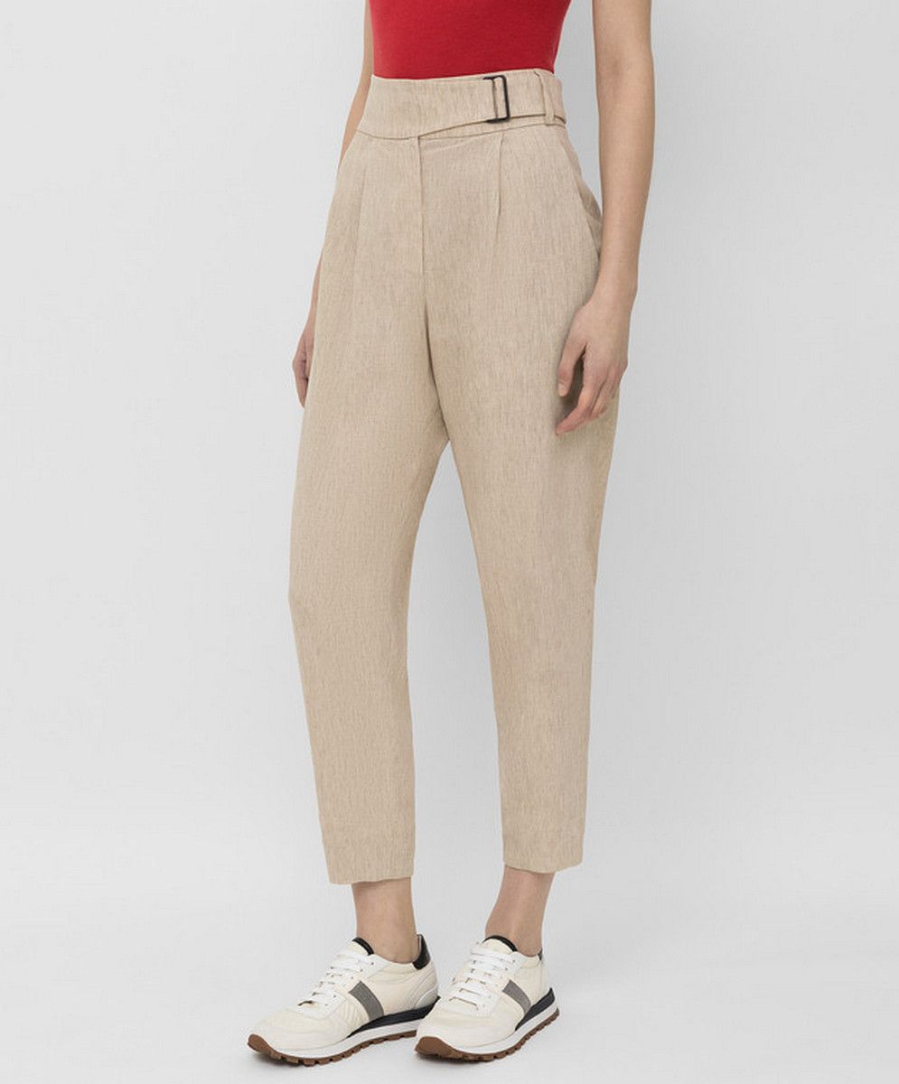 Brunello Cucinelli BRUNELLO CUCINELLI beige belted pleated linen pants 8 44 Size 30" / US 8 / IT 44 - 4 Thumbnail
