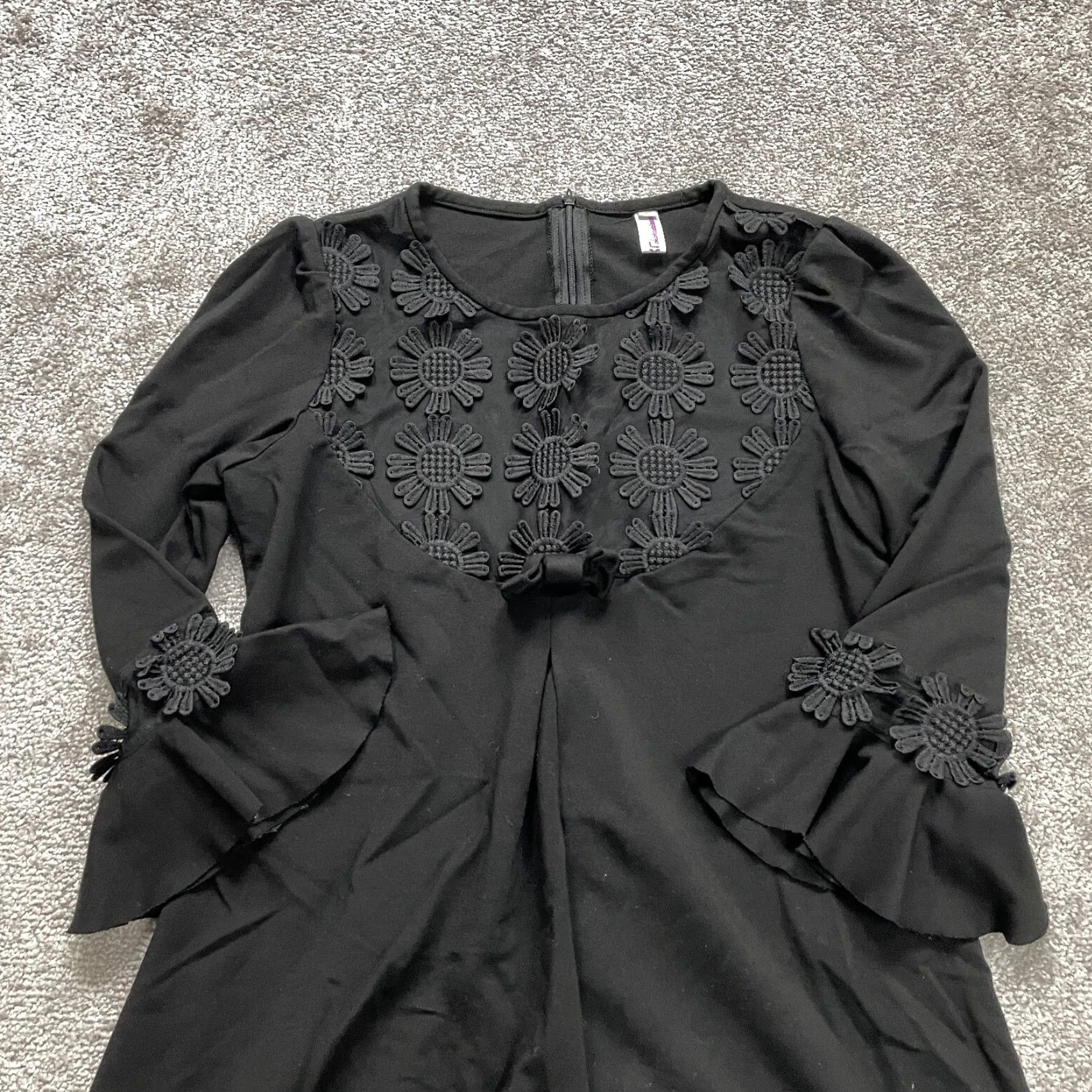 Vintage Unbranded Shift Dress Womens L Black Knee Length 3/4 Sleeve Flowers Workwear Dress Size L / US 10 / IT 46 - 3 Thumbnail
