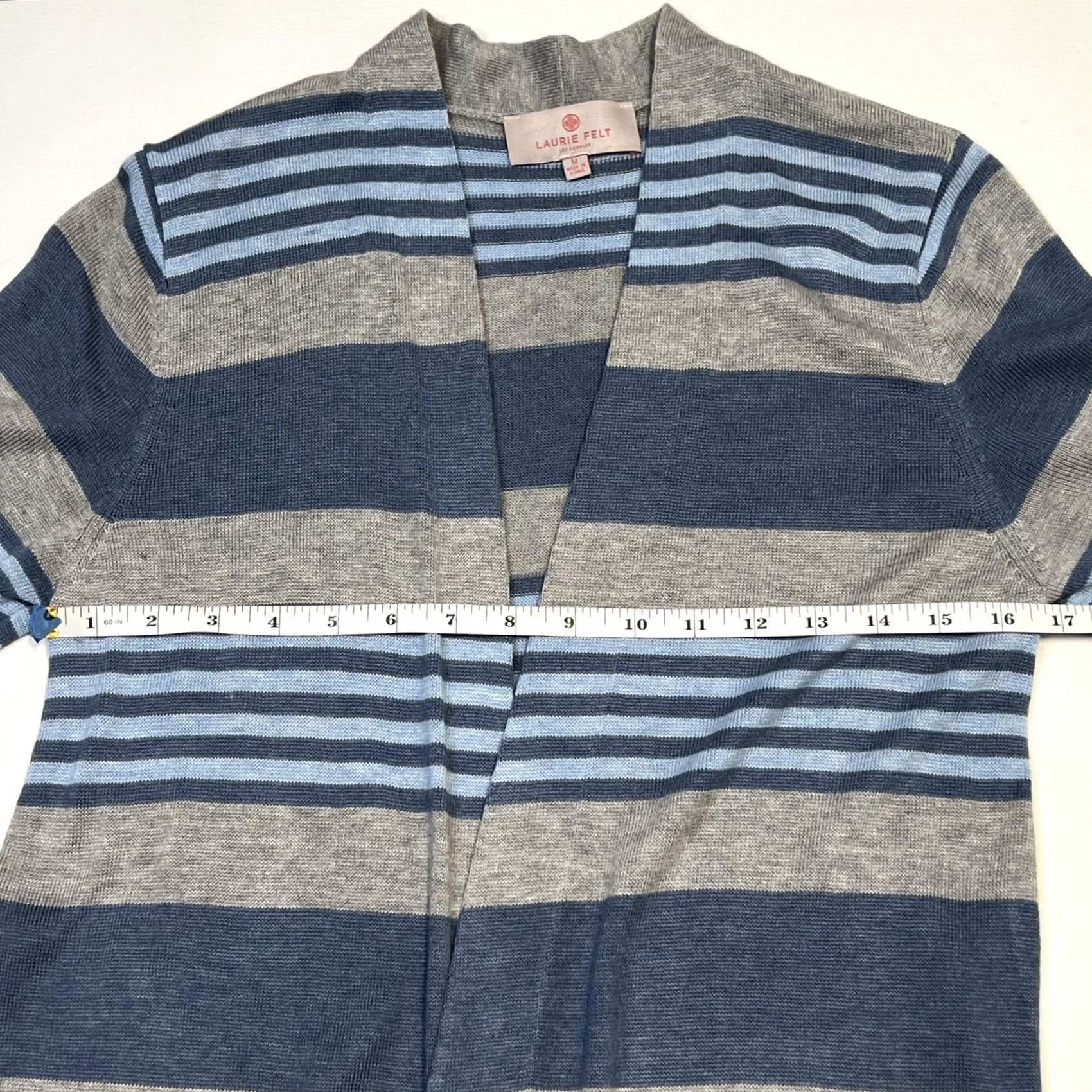 Vintage Laurie Felt Cardigan Womens M Blue Gray Striped Long Lightweight Pockets Size M / US 6-8 / IT 42-44 - 6 Thumbnail