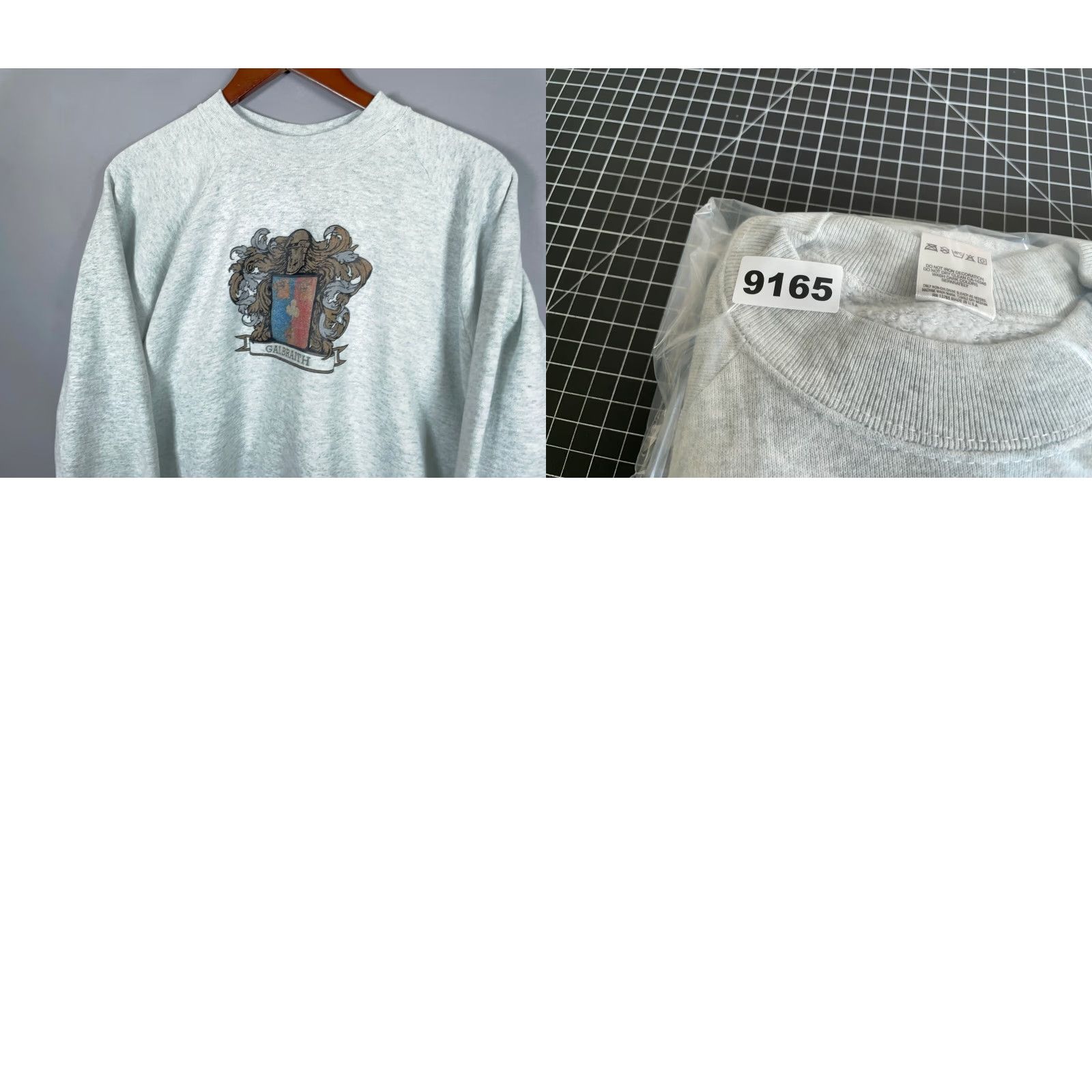 Fruit Of The Loom VINTAGE Galbraith Crest Sweatshirt Adult XL Heather Gray Raglan Sleeves Crew Neck Pullover Cotton Blend 50/50 Graphic Print Men Size US XL / EU 56 / 4 - 8 Thumbnail