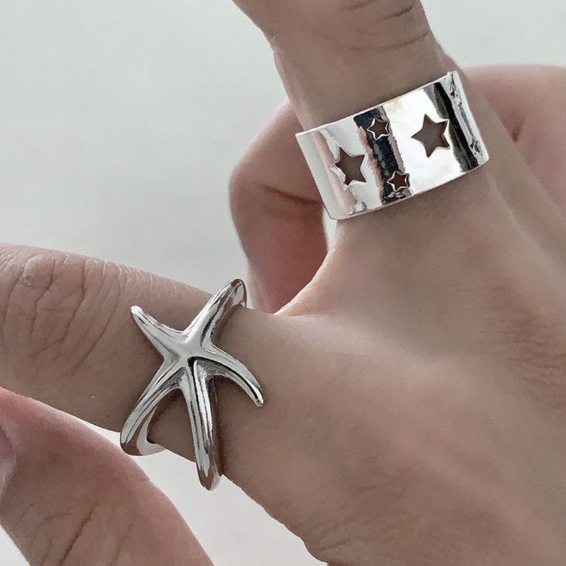 Jewelry Star Punk Jewelry Rings Open Size Chrome Ring (Size 7-13) Size ONE SIZE - 2 Thumbnail