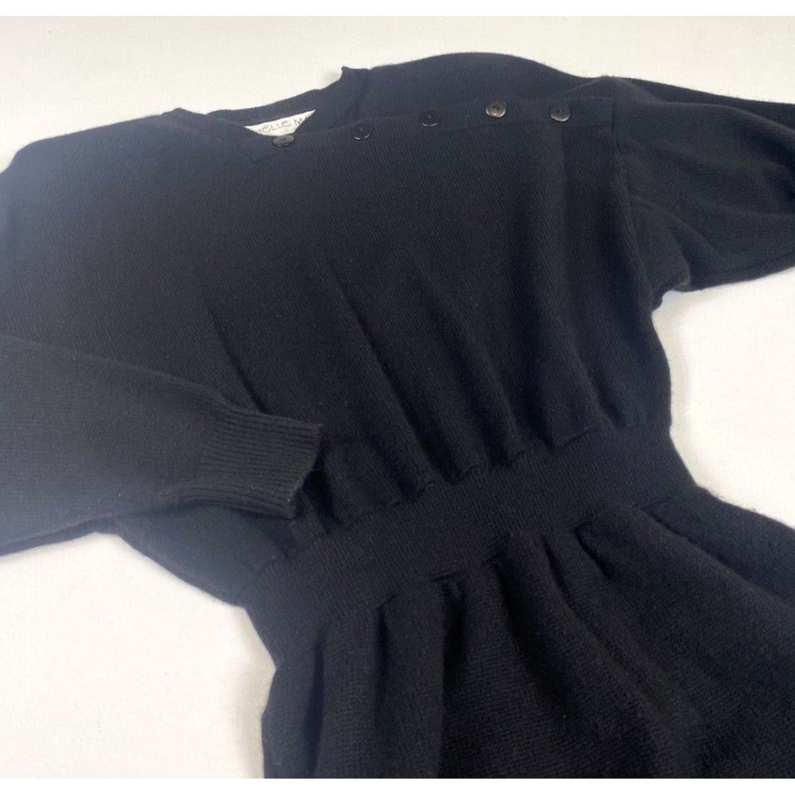 Vintage Michelle Marc Women 80s Tunic Sweater Dress Knit Black XS/S Made in USA Vintage Women's Size S / US 4 / IT 40 - 7 Thumbnail