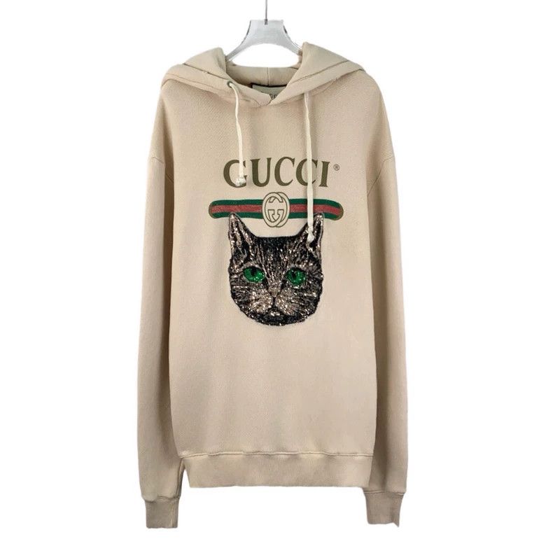 Gucci Gucci Beige logo cat sequin cotton hooded drawstring long-s Size US L / EU 52-54 / 3 - 1 Thumbnail