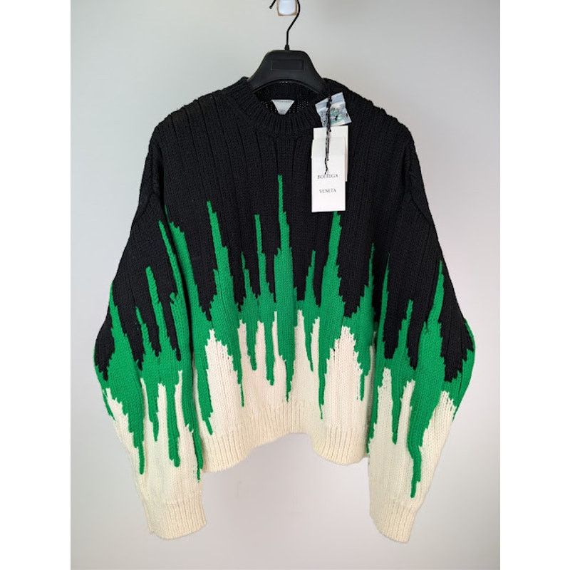 Bottega Veneta o1rshd1 Heavyweight Wool Graphic Knit Sweater Parakeet/Black Size US L / EU 52-54 / 3 - 8 Thumbnail