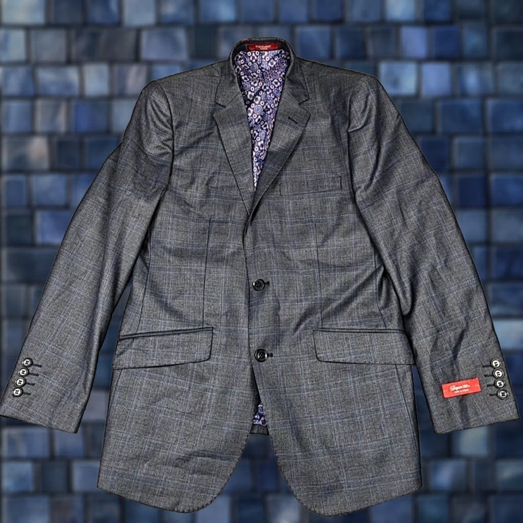 Vintage Statement Suit Vest Mens 40R Gray Plaid Wool Cashmere 2 Piece Slim Fit Size US XXS / EU 40 - 1 Thumbnail