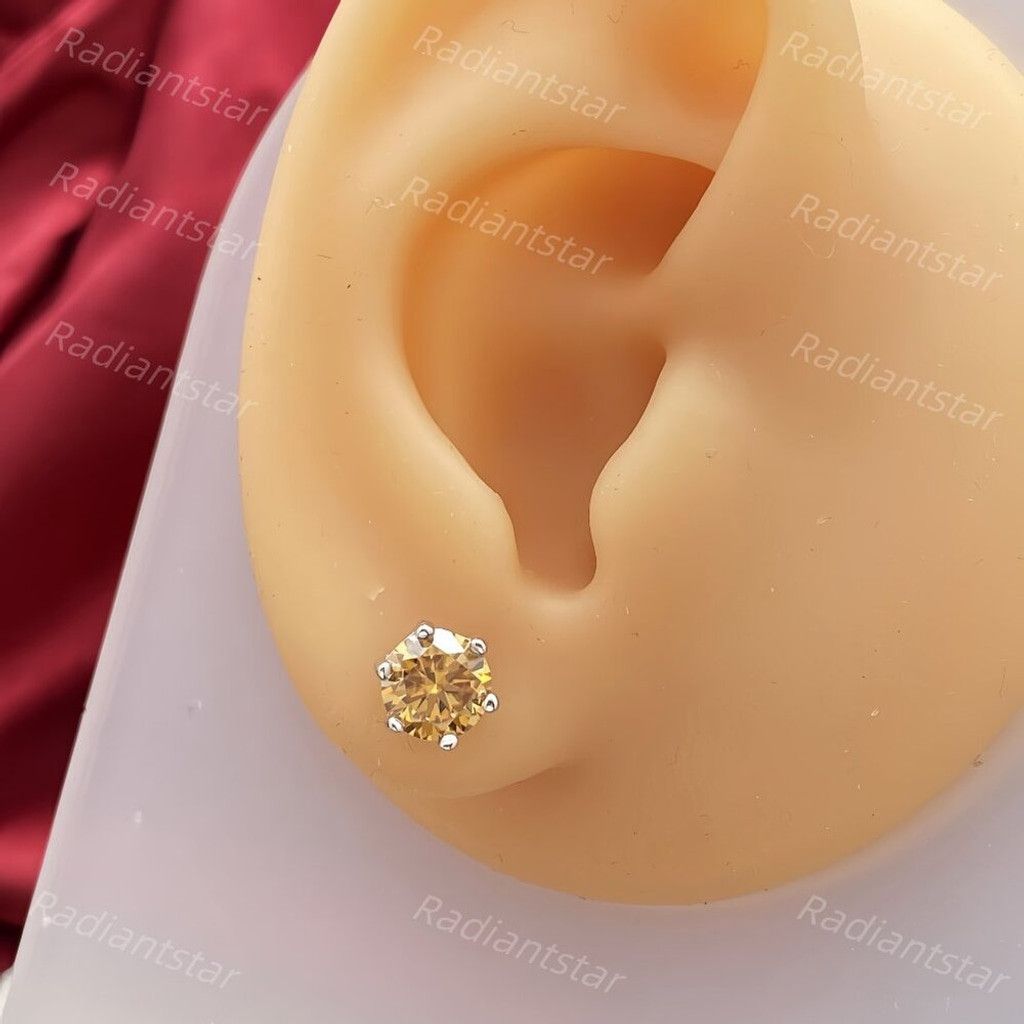 Other NEW 2ct. Champagne Moissanite Solitaire Stud Earrings Size ONE SIZE - 5 Thumbnail