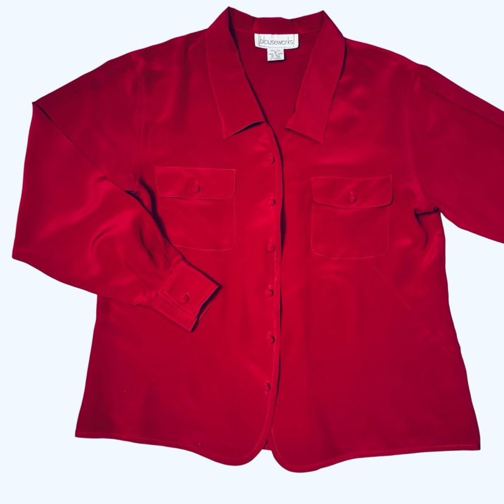 Other Vintage Blouseworks 100% Silk Red Long Sleeve Shirt Size M Size M / US 6-8 / IT 42-44 - 5 Thumbnail