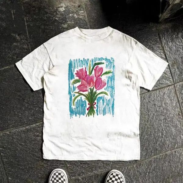 Japanese Brand VIBE White washed vintage flower painting cotton tshi Size US M / EU 48-50 / 2 - 5 Thumbnail