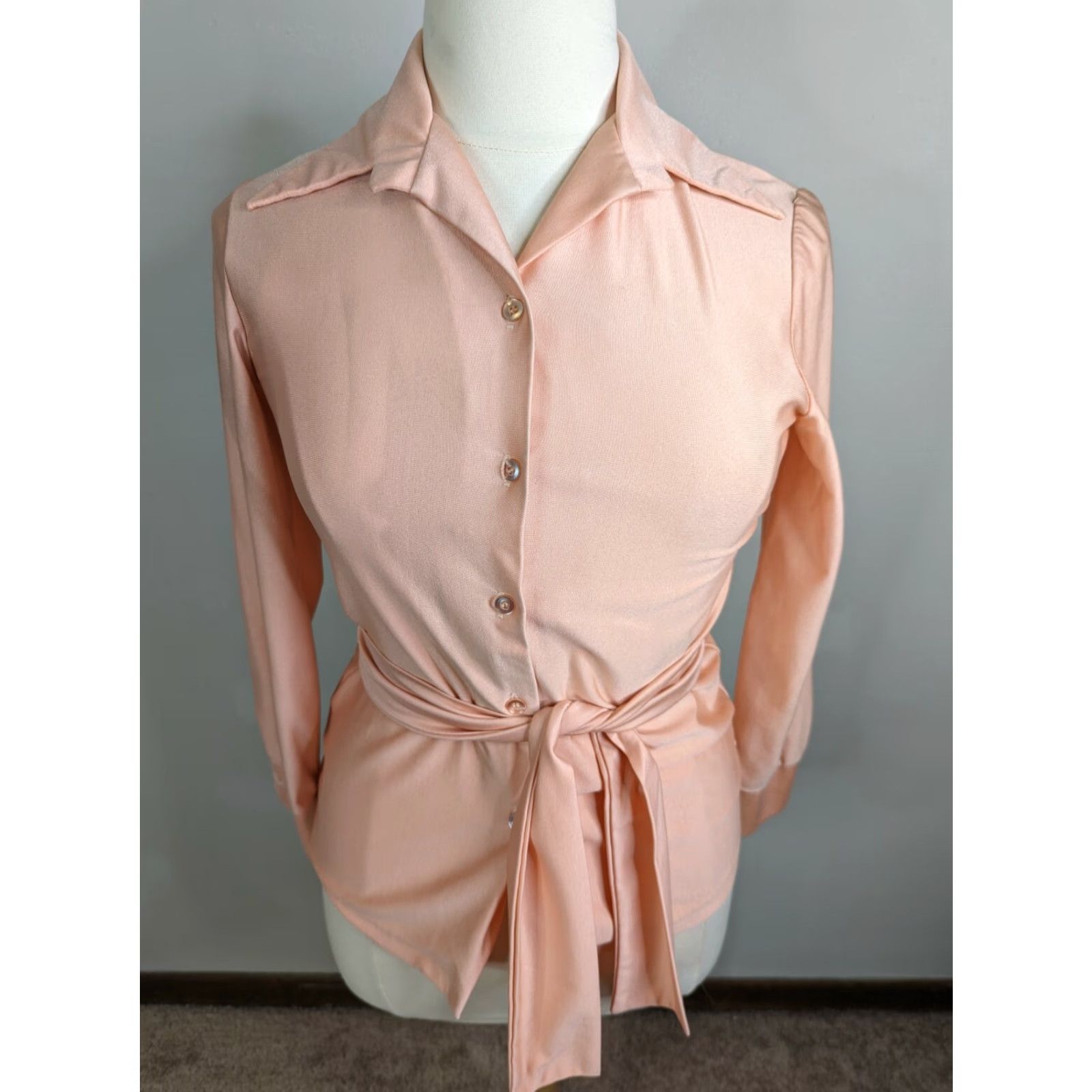 Pinko VINTAGE Qiana Blouse Shirt Pink Peach Tie Waist Button Up Large L1S Women's/Mens? Size L / US 10 / IT 46 - 5 Thumbnail