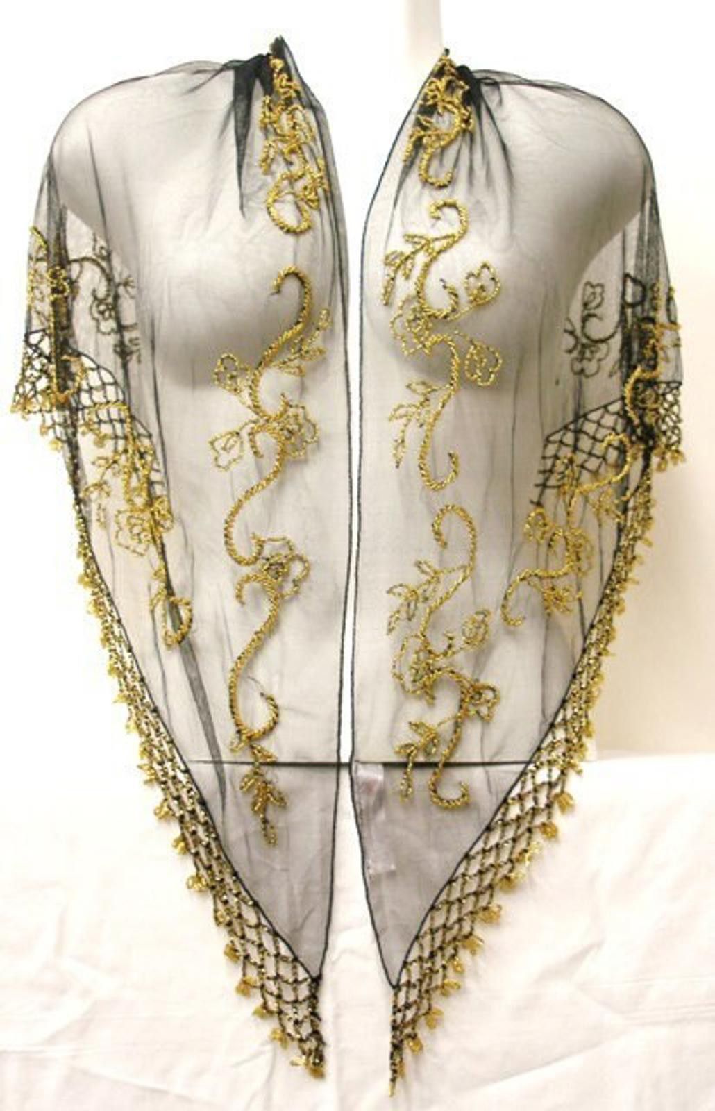 Designer Sequin Shawl/Wrap Gold Black Flower Design Size ONE SIZE - 1 Preview