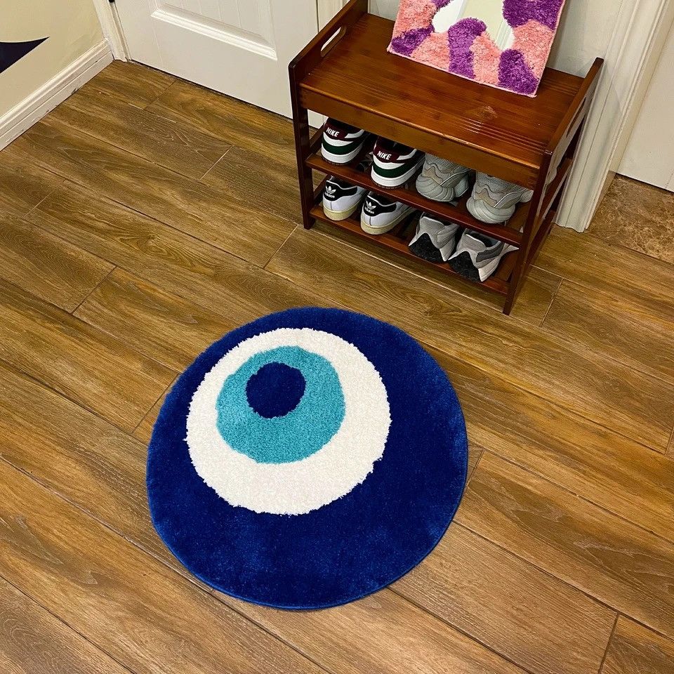 Vintage Fluffy Evil Eye Circle Rug Carpet ( 60x60cm ) Size ONE SIZE - 2 Thumbnail