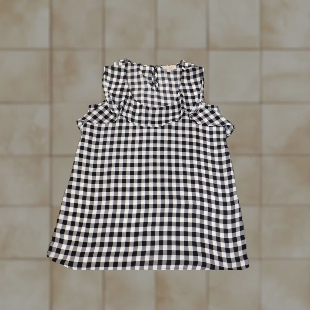 Ann Taylor Loft Blouse Shirt Womens Medium Gray Plaid Sleeveless Polyester Round Neck Casual Loft Top M Gray Casual Womens Ann Taylor Loft Size M / US 6-8 / IT 42-44 - 1 Thumbnail